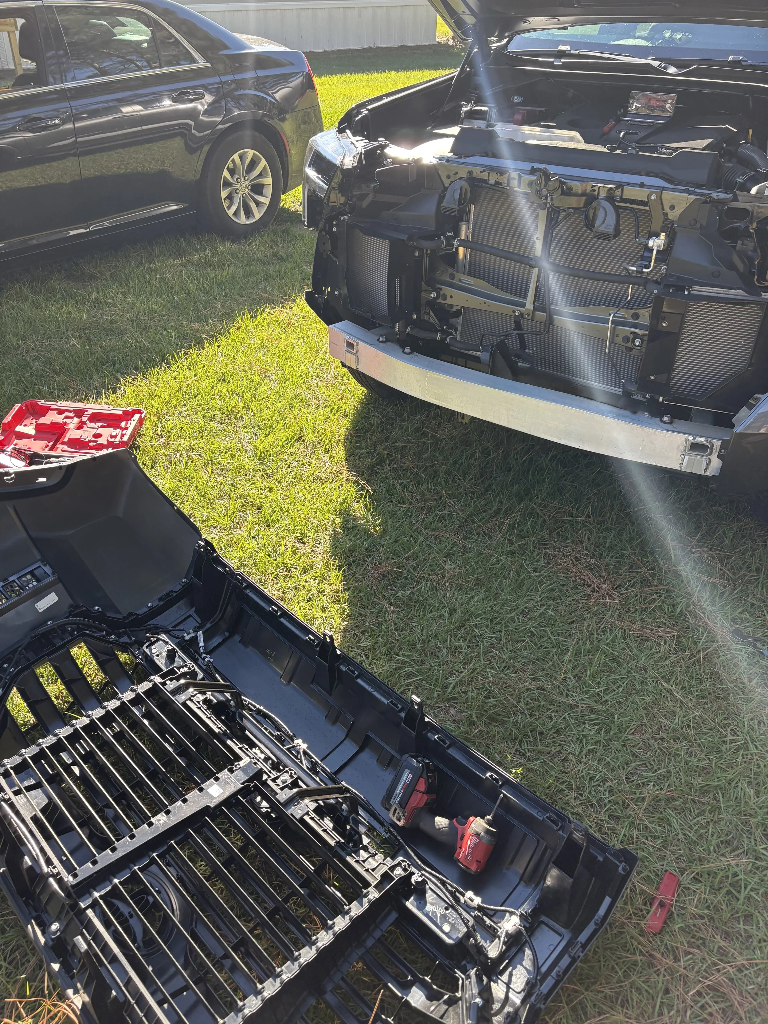 Ford F150 front: Ford F150 front bumper removed for cooling-system repairs