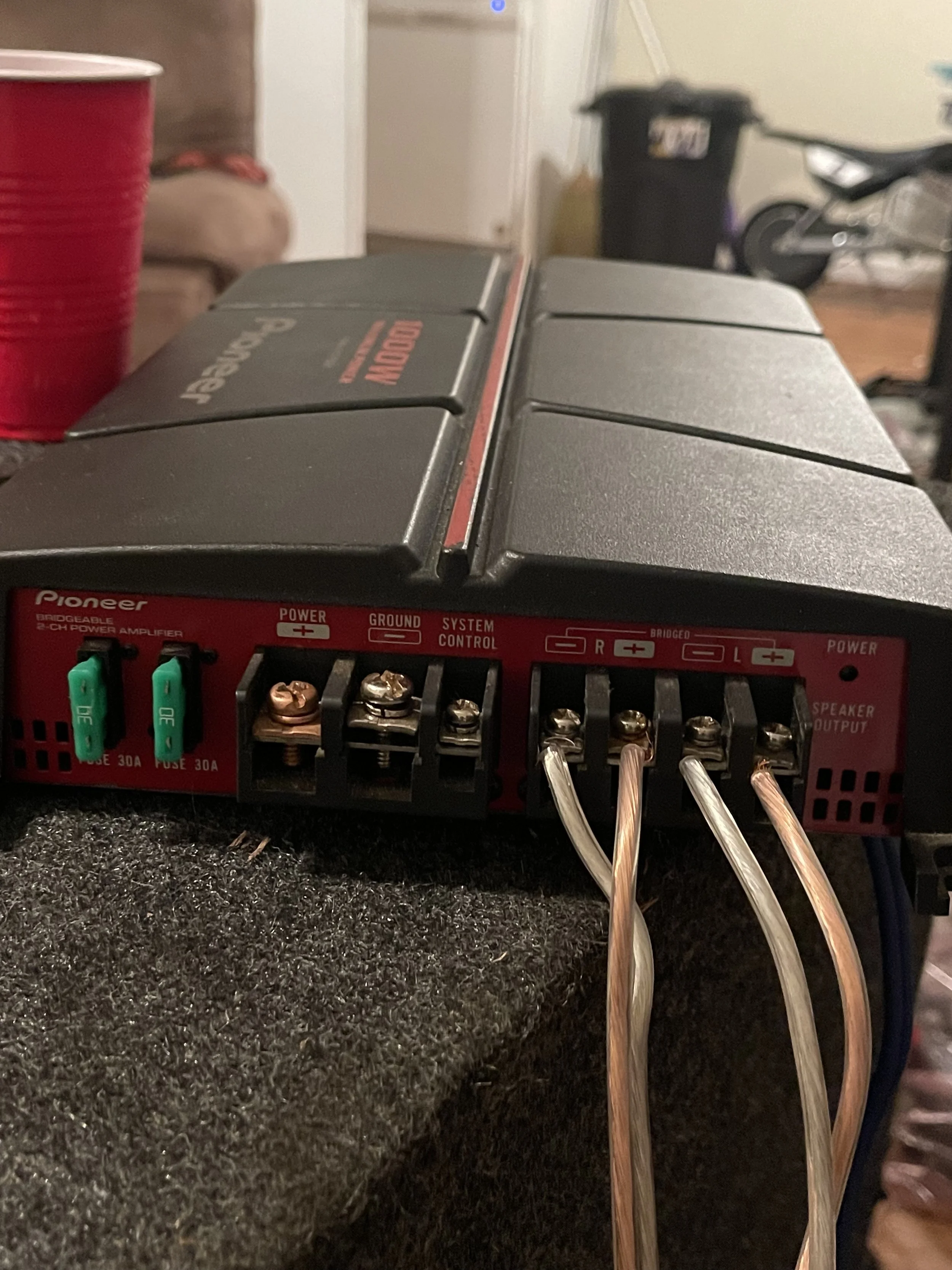 Pioneer amplifier installed for a custom car-audio system
