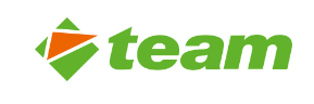 Logo mit dem Wort 'team' in grüner Schrift neben einem stilisierten grünen und orangefarbenen Symbol