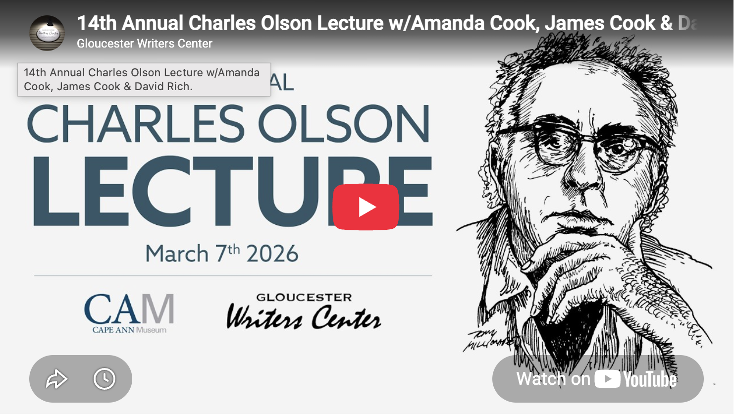 14th Annual Charles Olson Lecture w/Amanda Cook, James Cook &amp; David Rich
