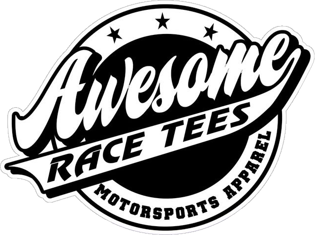 Logo for Awesome Race Tees, a motorsports apparel brand, with circular design and five stars at the top.