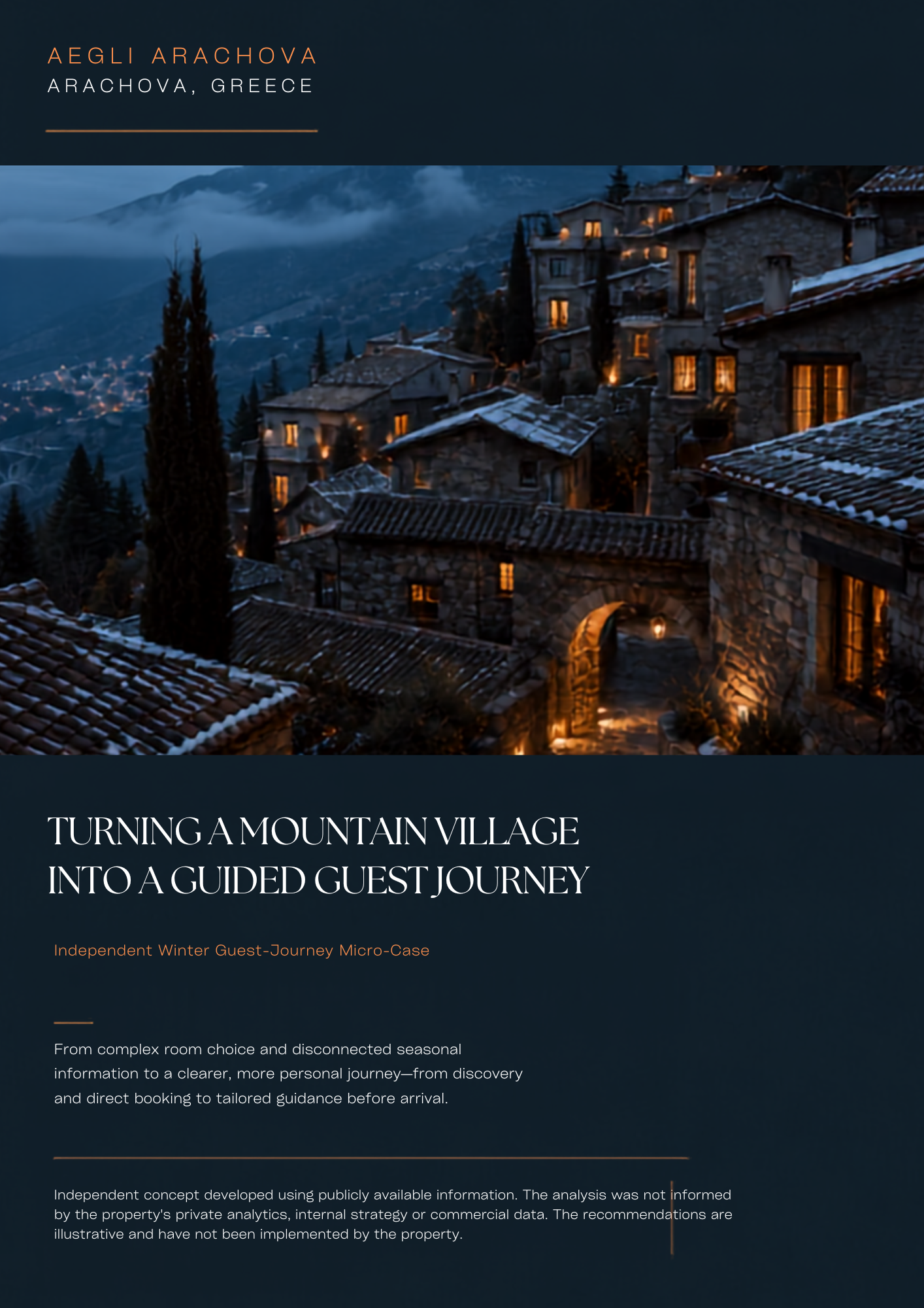 Aegli Arachova winter hospitality micro-case exploring brand narrative and the digital guest journey.