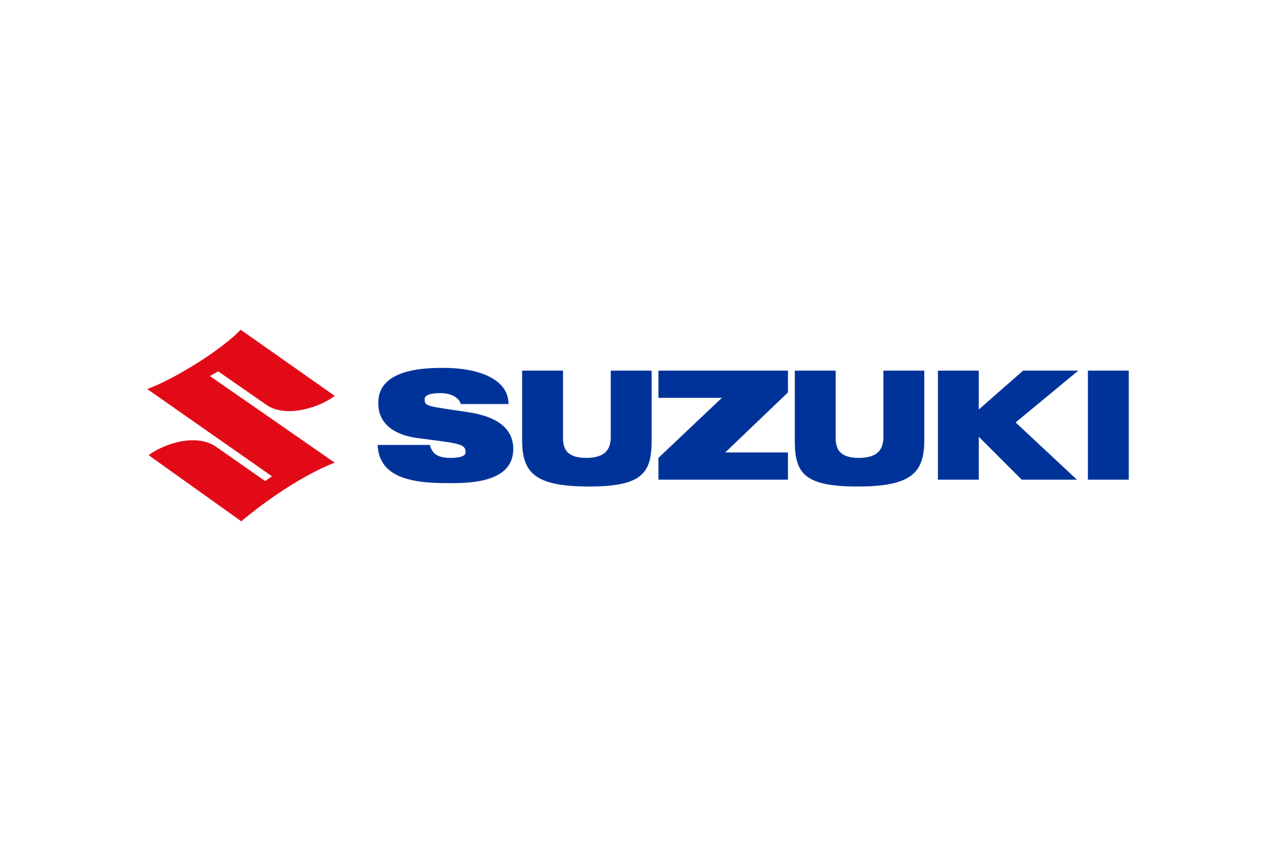 Suzuki logo with red emblem and blue text on a black background.