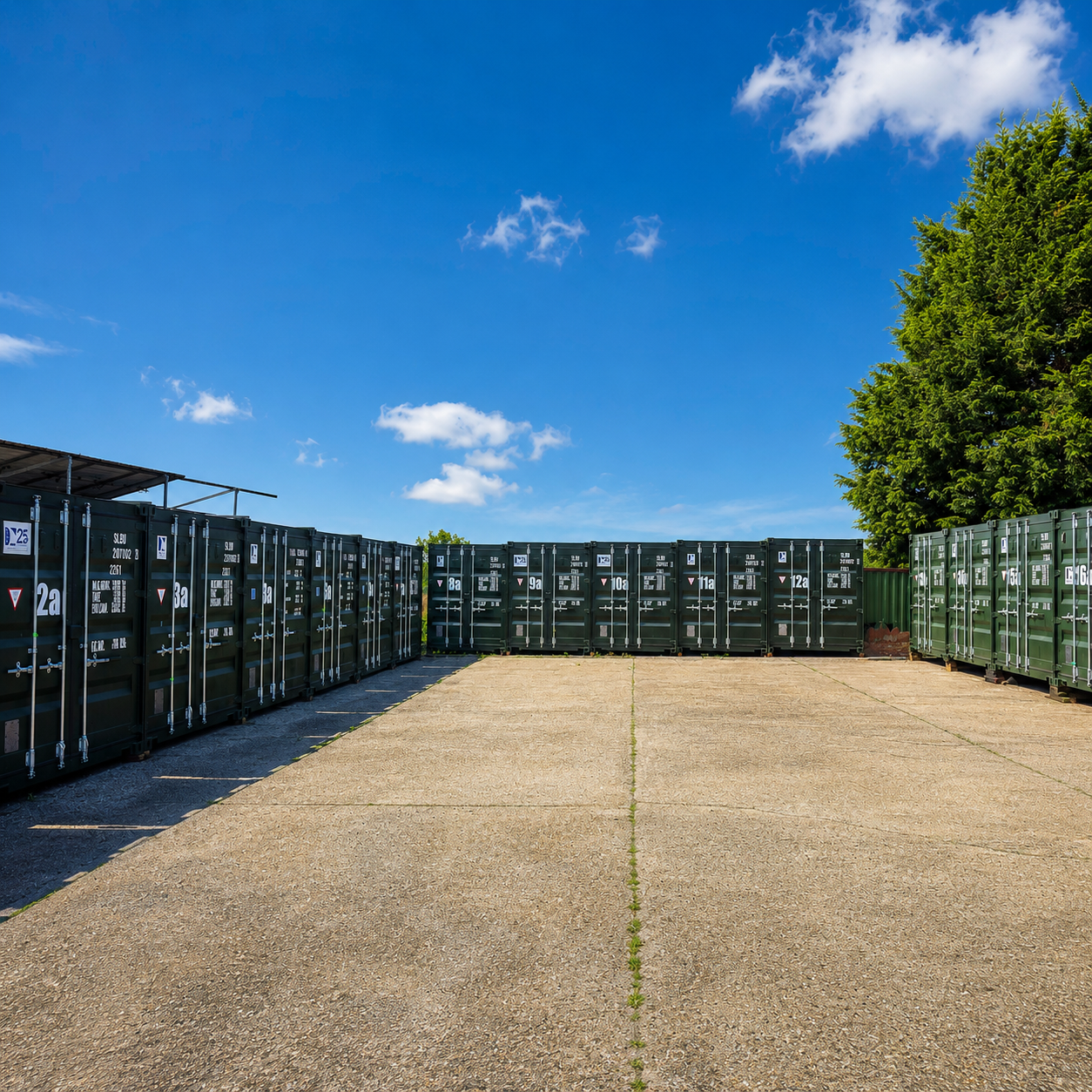 Rows of green self storage containers on site at Just Storage, serving Guisborough and Stockton