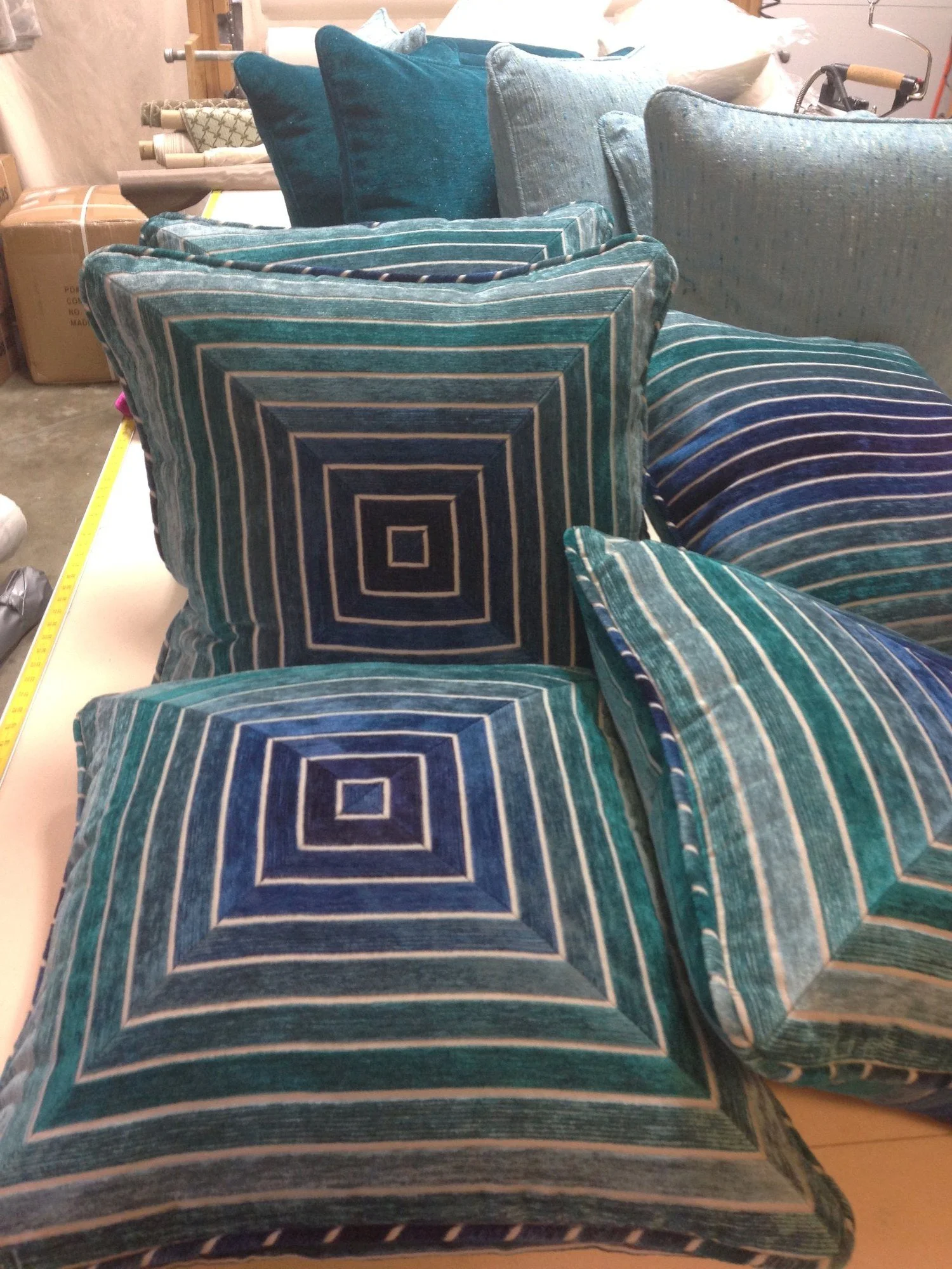 Concentric square velvet pillows • Athena Charis Design