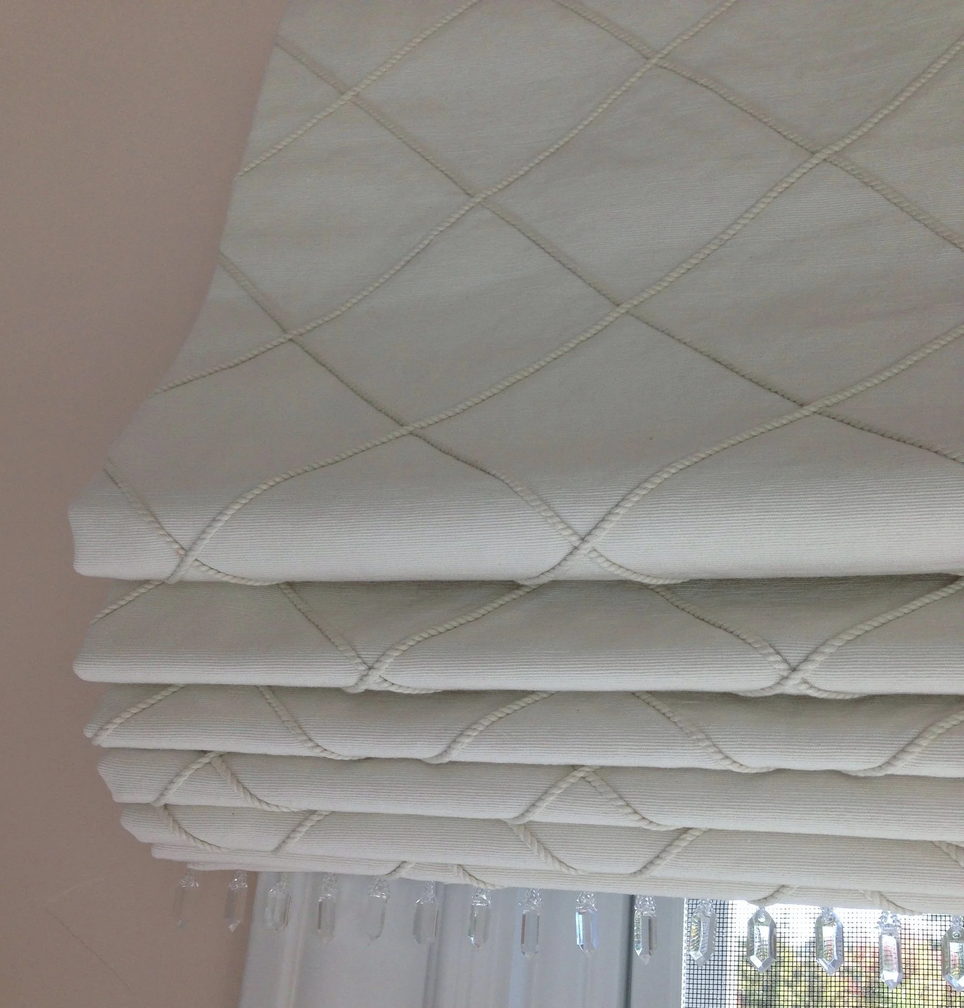 Flat roman shade with beaded trim