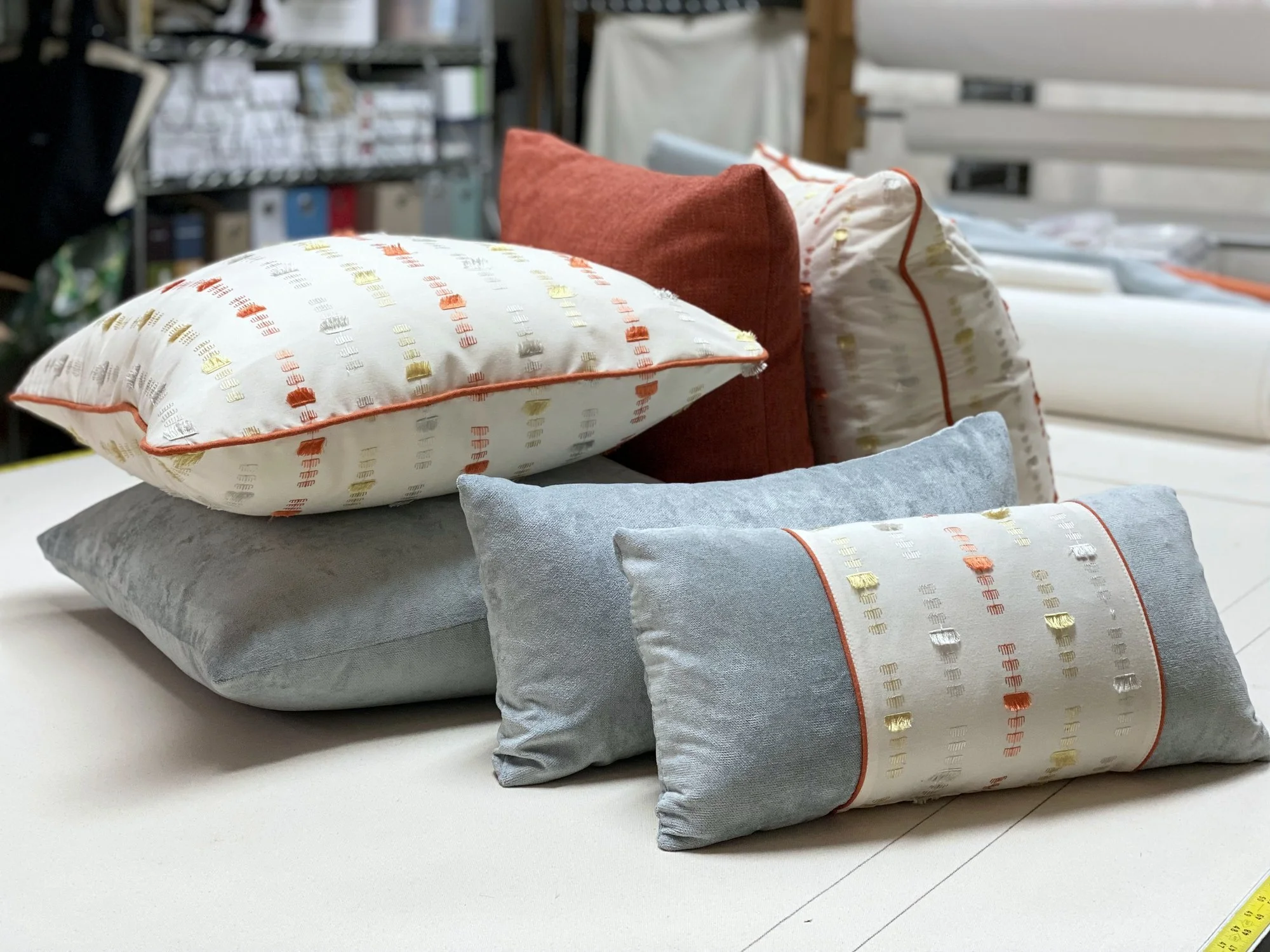 Collection of blue and terra cotta pillows