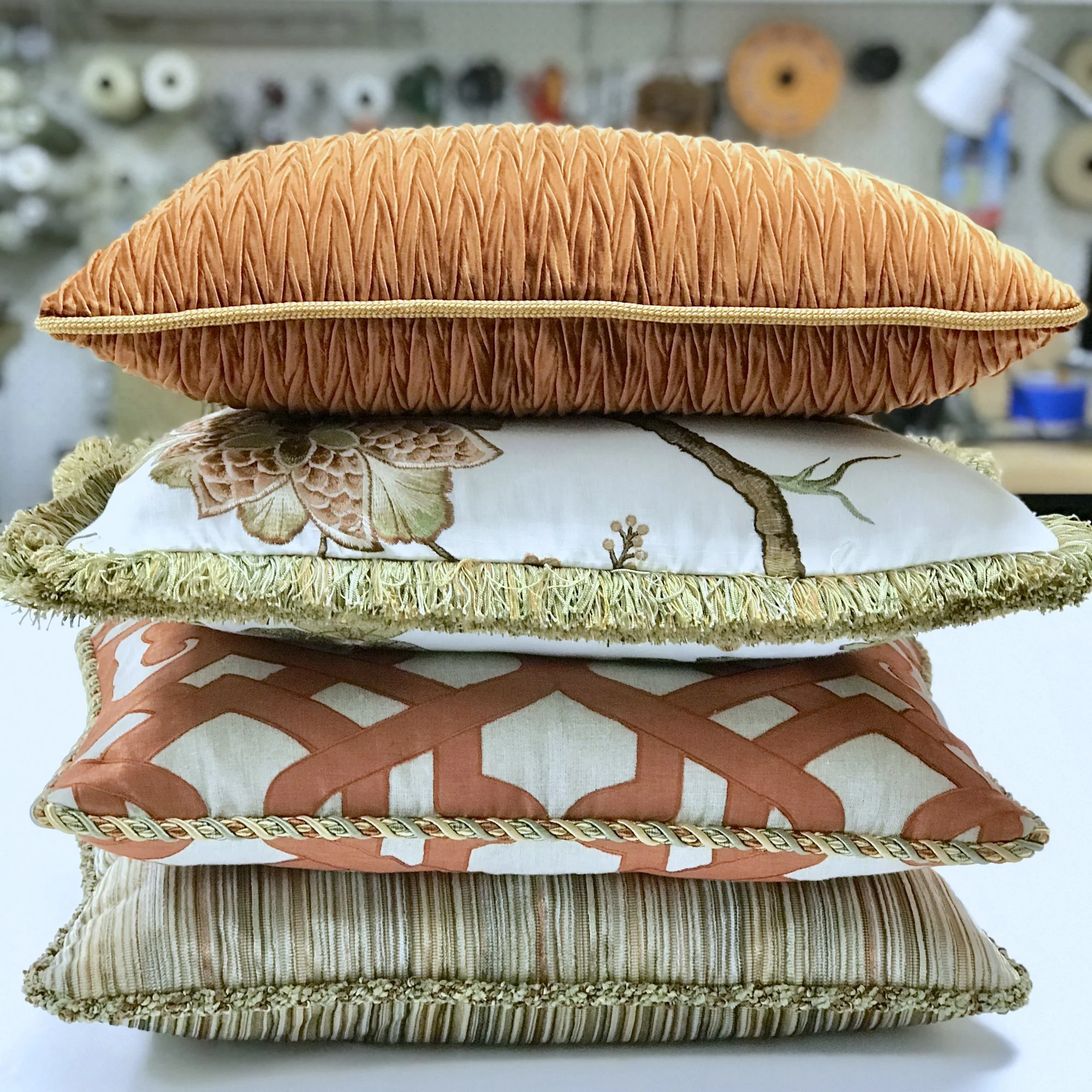 Stack of coordinating pillows
