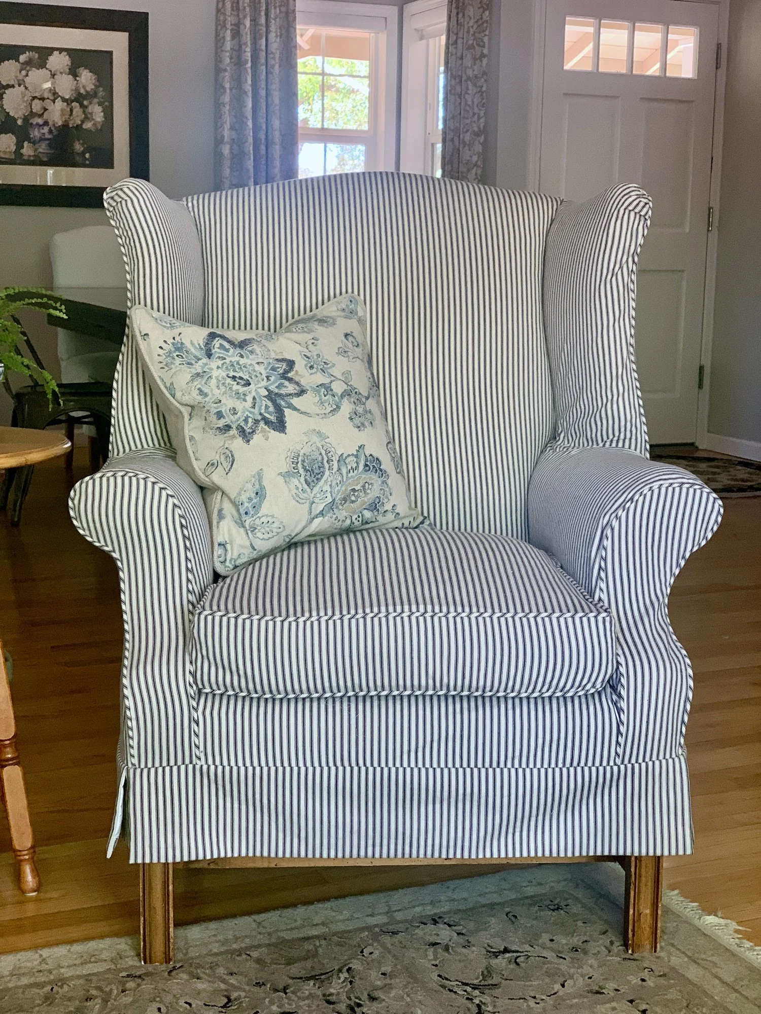 Wingback Slipcover — washable ticking stripe 
