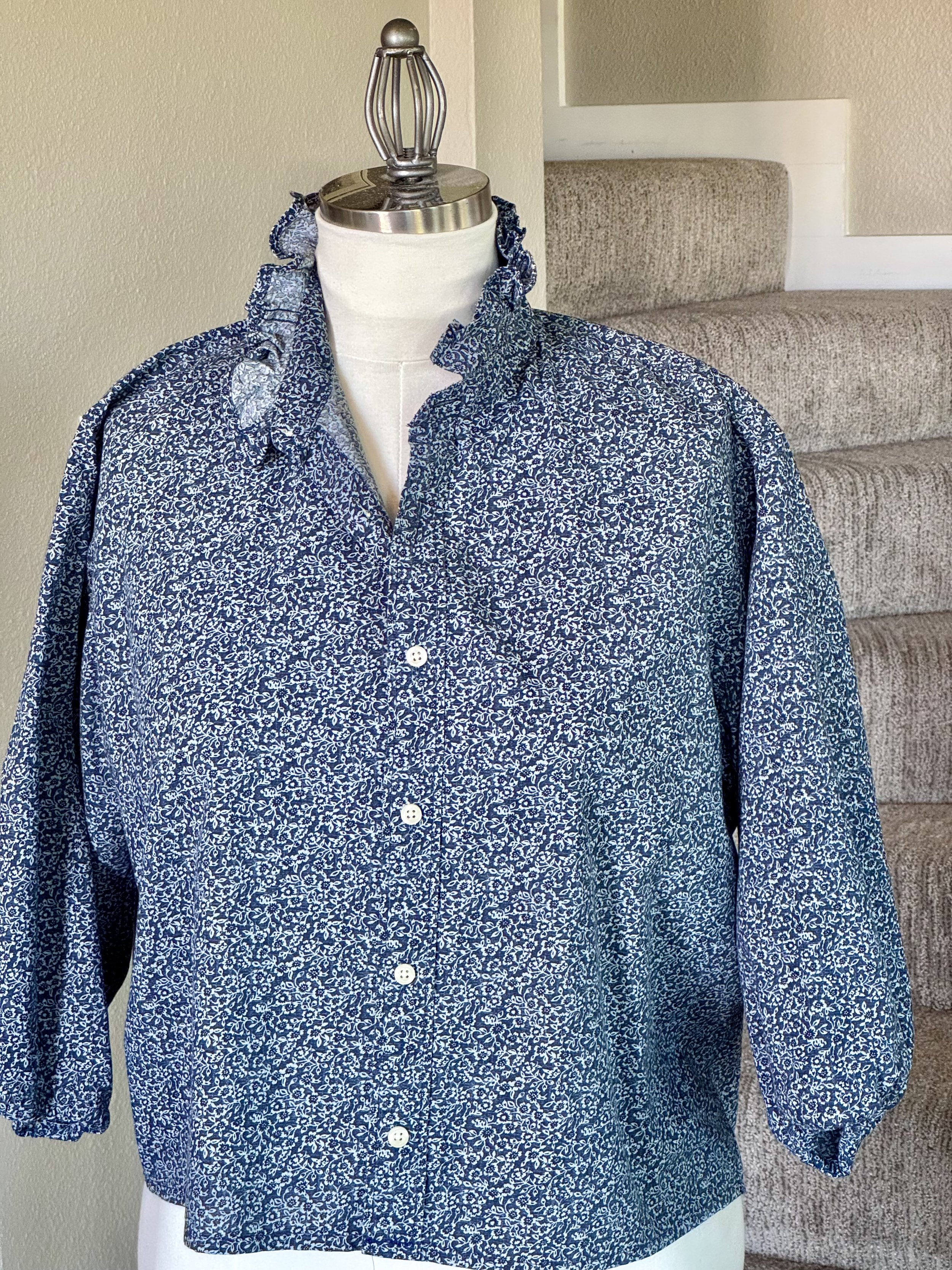 Upcycled Ruffled Shirt – Blue