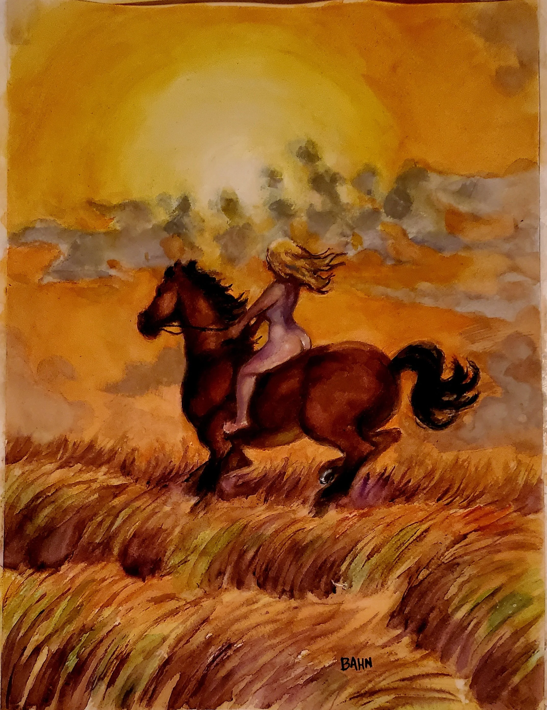 Ride at Sunset, watercolor on paper, 2025