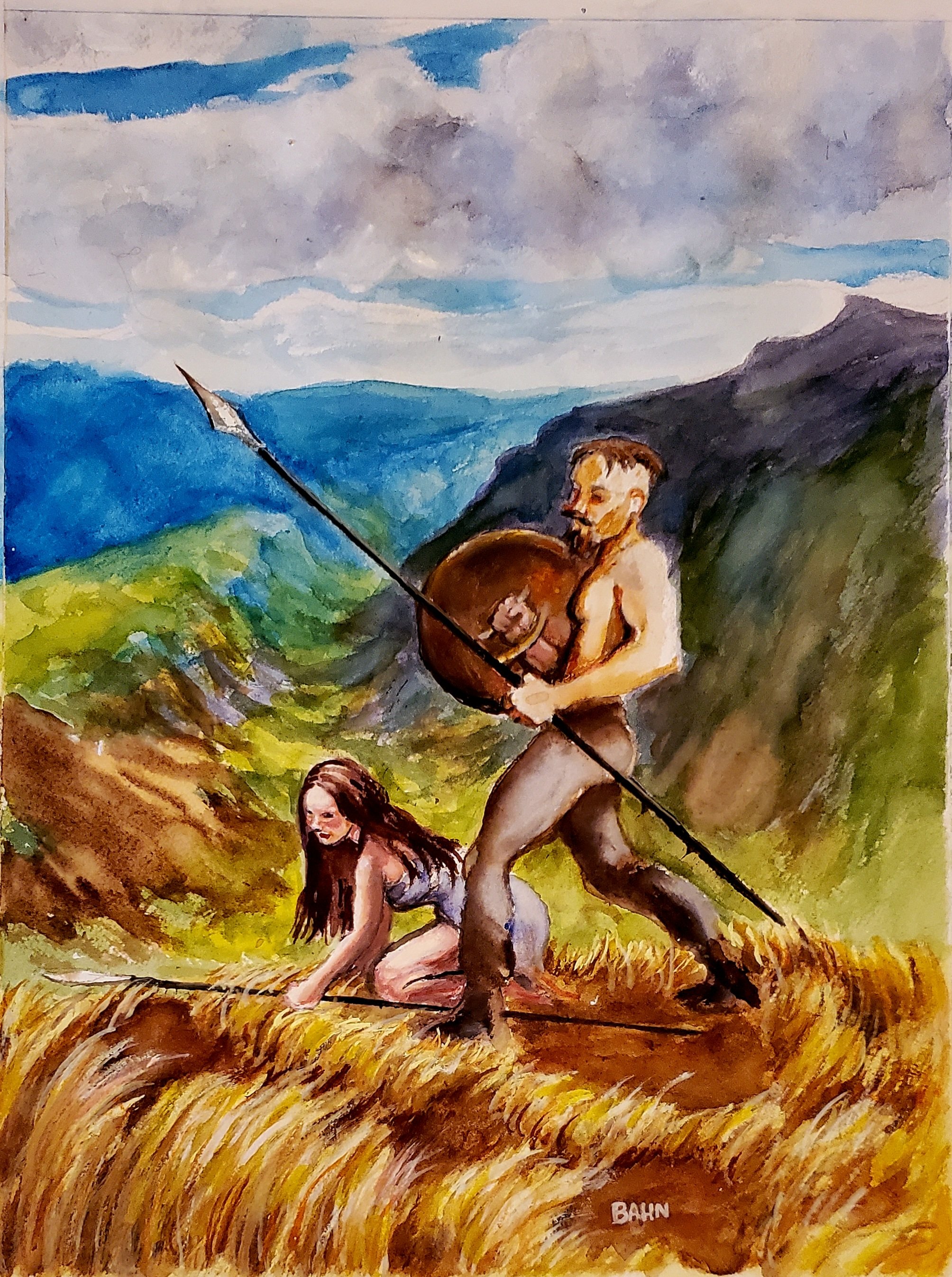 Ancient Hunters, watercolor on paper, 2026