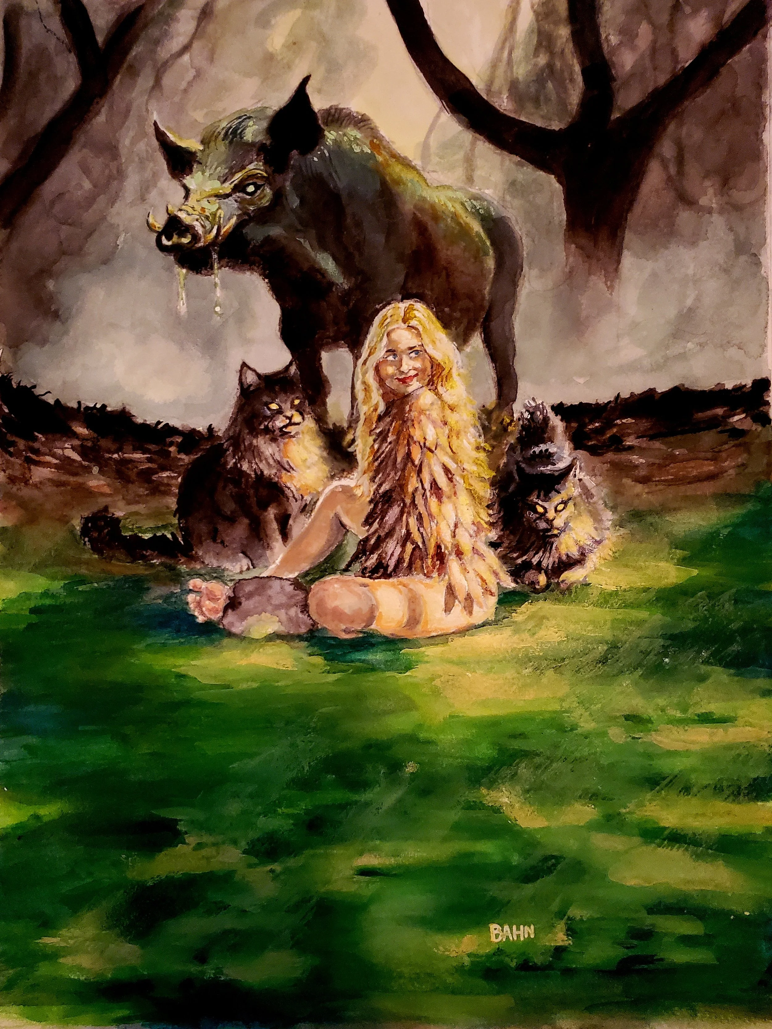 Freyja, watercolor on paper, 2026