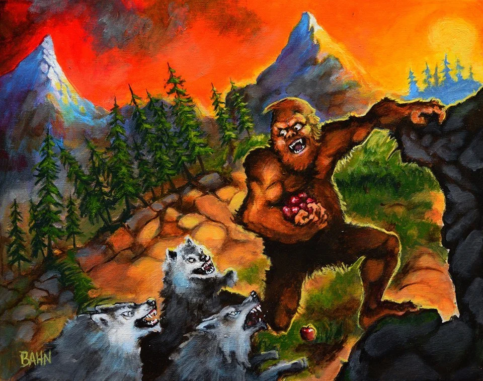 Bigfoot and Wolves, Oil on canvas, 2016