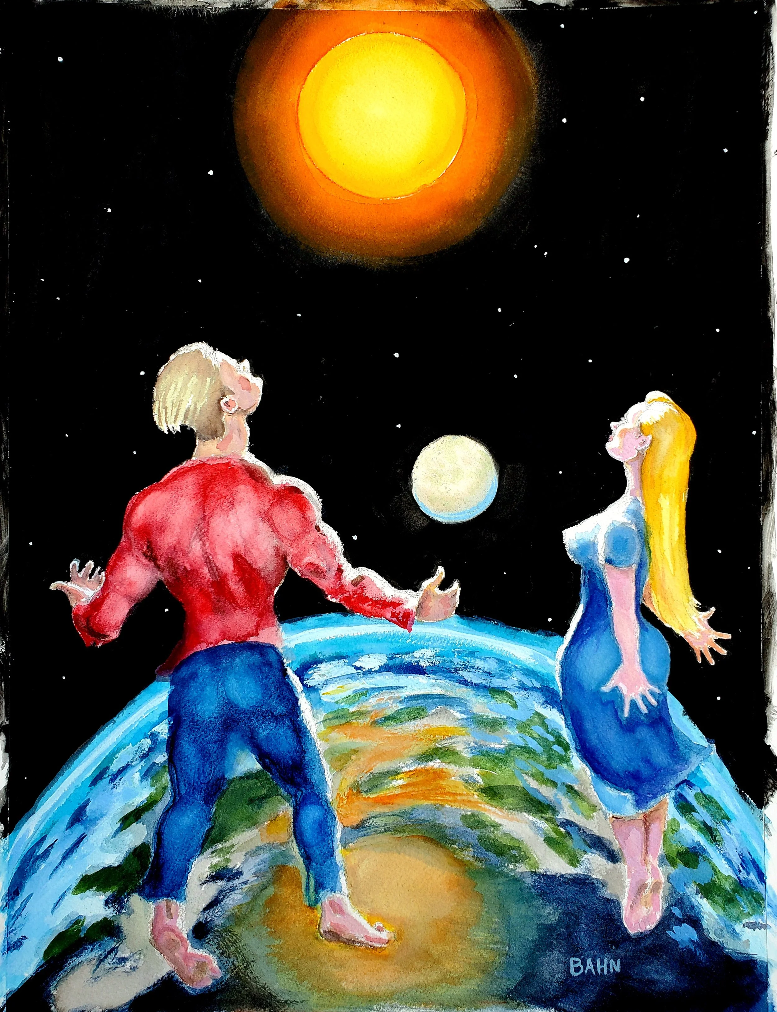 Children of the Sun, watercolor on paper, 2025