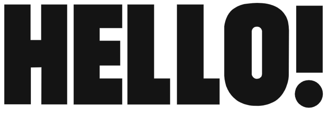 The image features the word 'HELLO!' written in large, bold black letters on a white background.