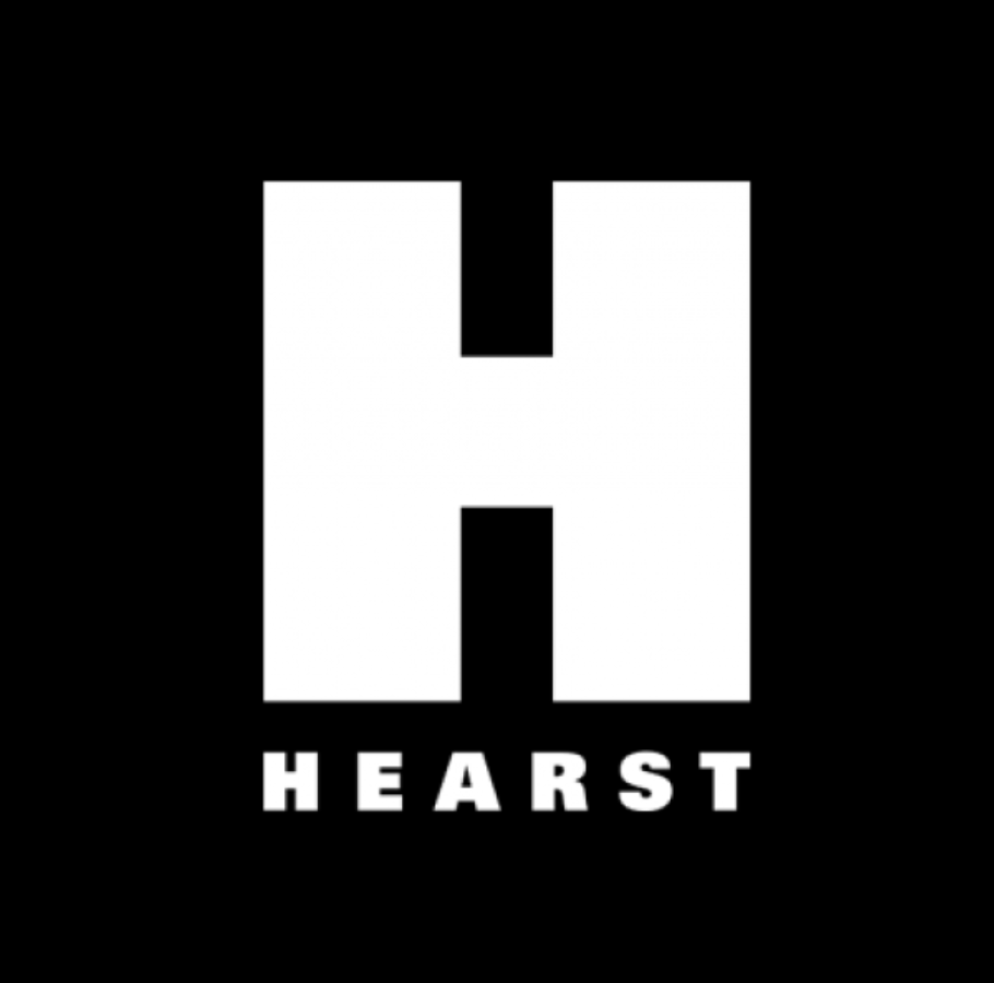 Black background with large white letter 'H' and the word 'HEARST' written below.