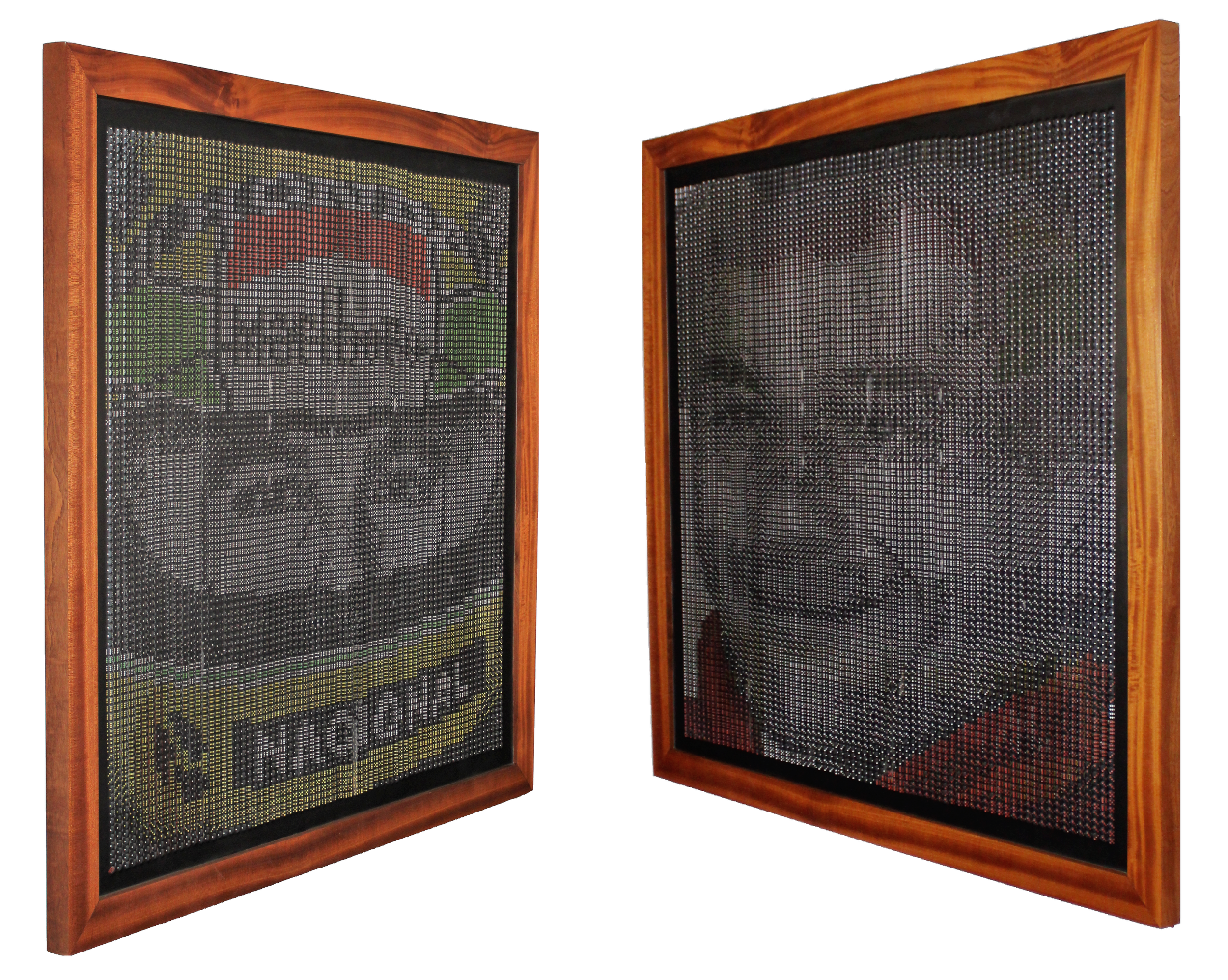 Duel view Dice Art by Trig Art Two portraits of Ayrton Senna in his helmet and race suit