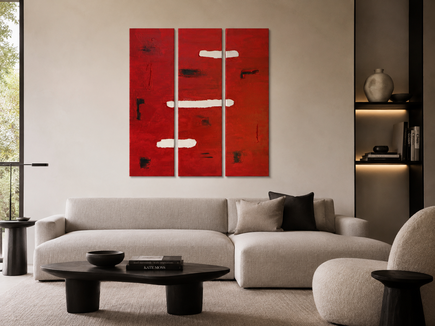 Triptyque Matière Rouge et Blanc