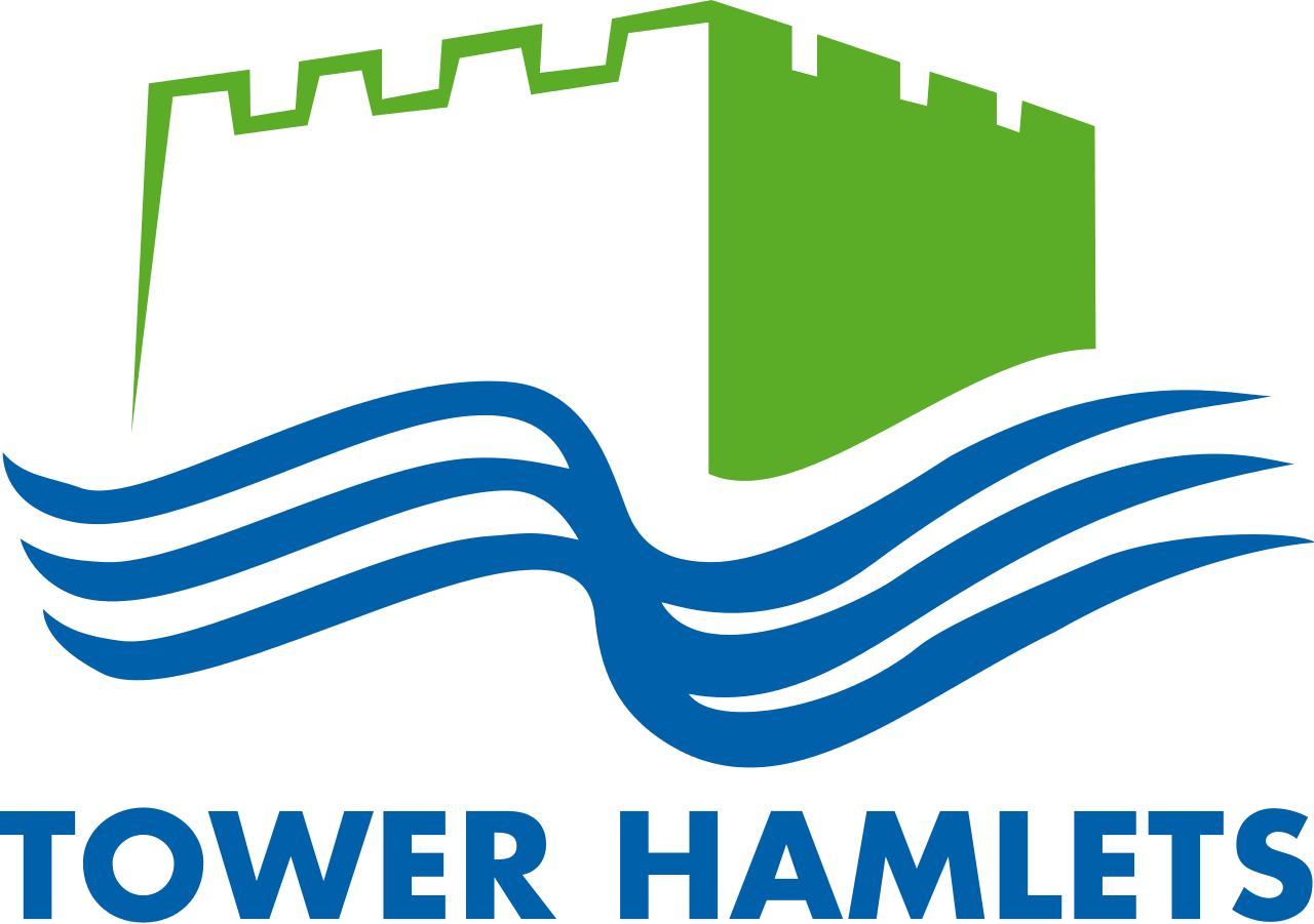 Logo of Tower Hamlets with a green castle above blue waves.