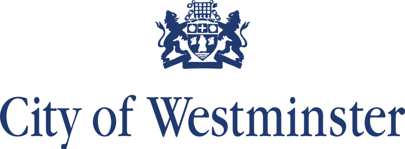 Seal of the City of Westminster with a crown, lion, and a shield, above the text 'City of Westminster'