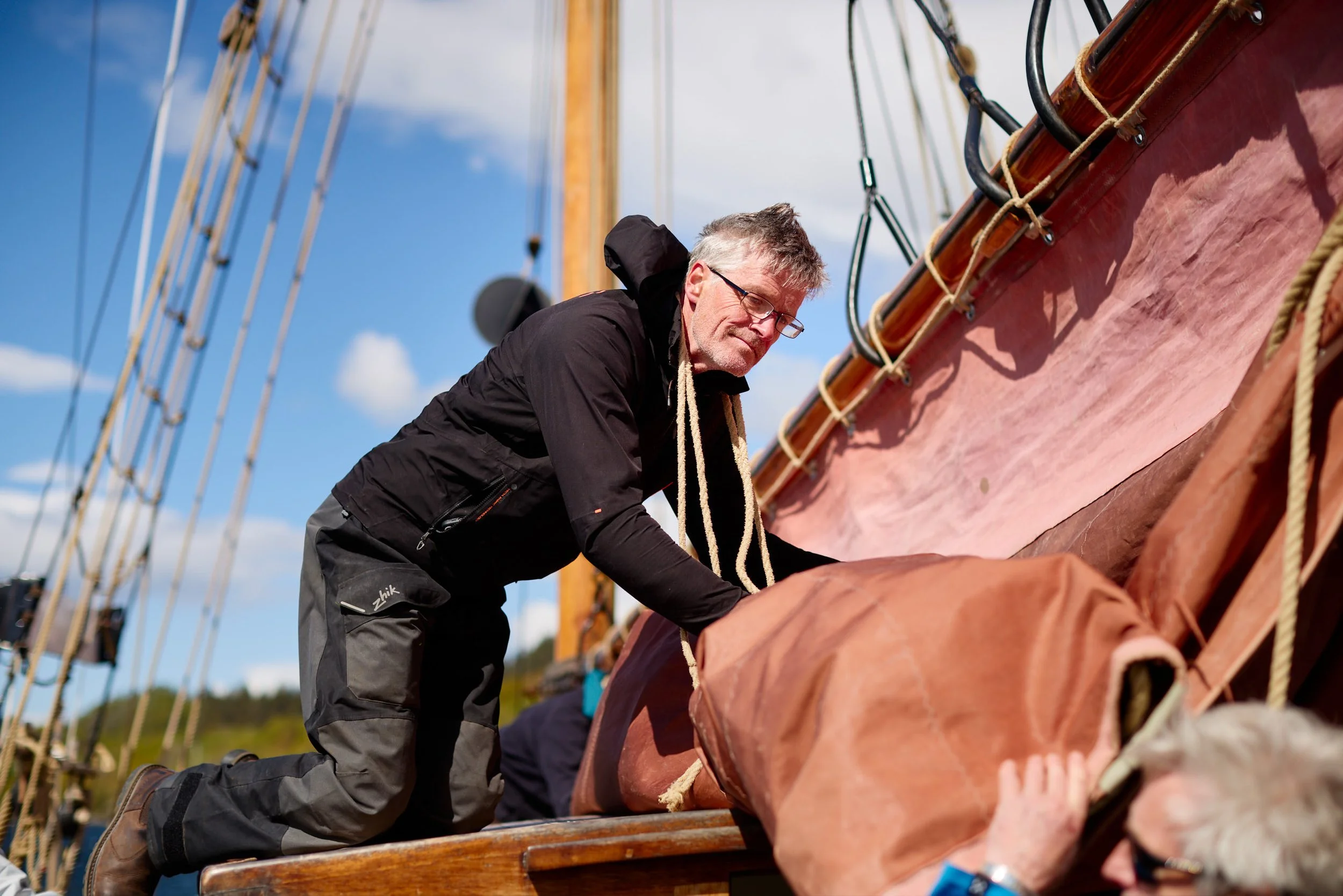 Steve Jones Skipper of Provident  tidying sails