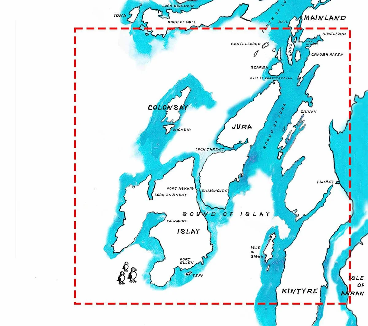 Map of the Orkney Islands in Scotland, showing various islands, lochs, and geographic features labeled in black text, with water depicted in blue and land in white.