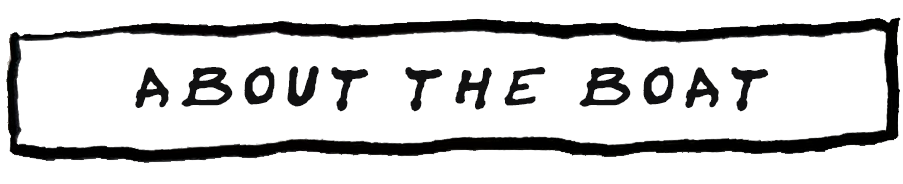 Hand-drawn text that reads 'About the Boat' inside a rectangular border.