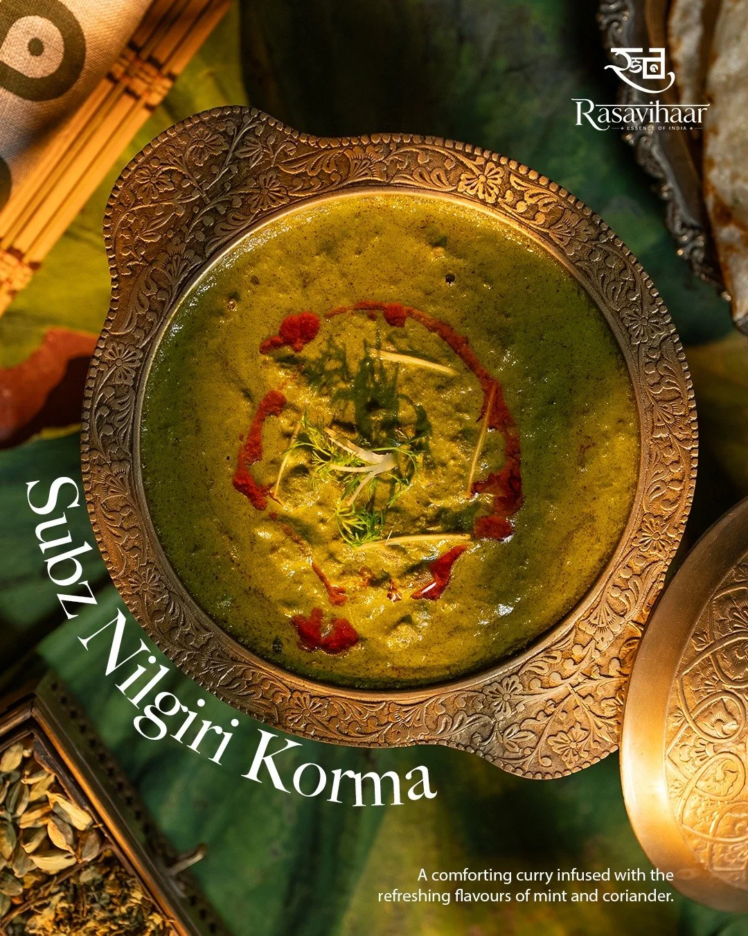Green, creamy &amp; full of flavor. 

Subz Nilgiri Korma brings together tender vegetables and the rich, aromatic flavours of the Nilgiris &mdash; comforting, indulgent and seriously delicious. 

A bowl of green goodness, the Rasavihaar way.

1st Flo