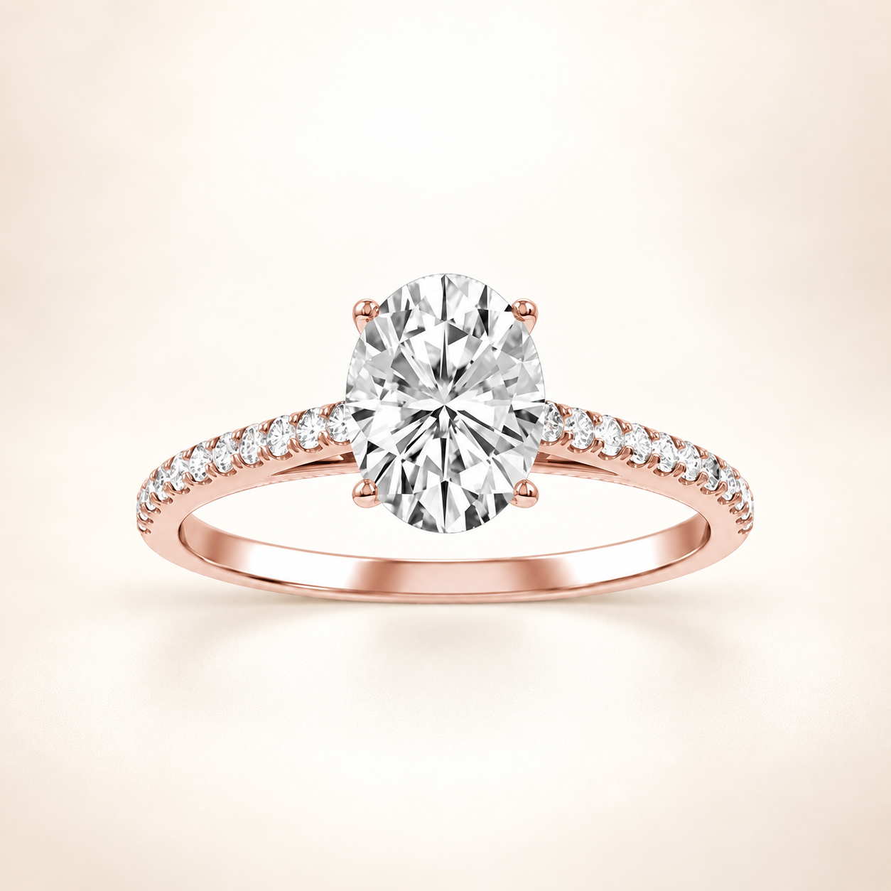 MEHT Signature- 14K White, Yellow, or Rose Gold Oval Diamond Pavé Ring