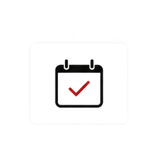 Icon of a calendar with a red check mark, indicating a scheduled or completed event.