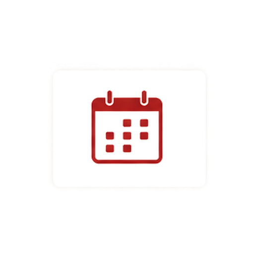 Icon of a calendar with red outlines and grid of checkboxes inside.