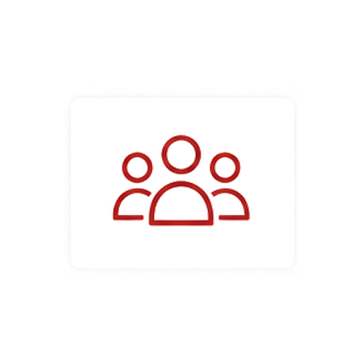 Icon of three people within a rectangle, representing a group or team.