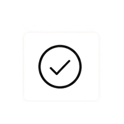 A white digital device displaying a checkmark inside a circle, indicating completion or approval.