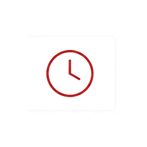 A minimalistic red clock icon on a white background.