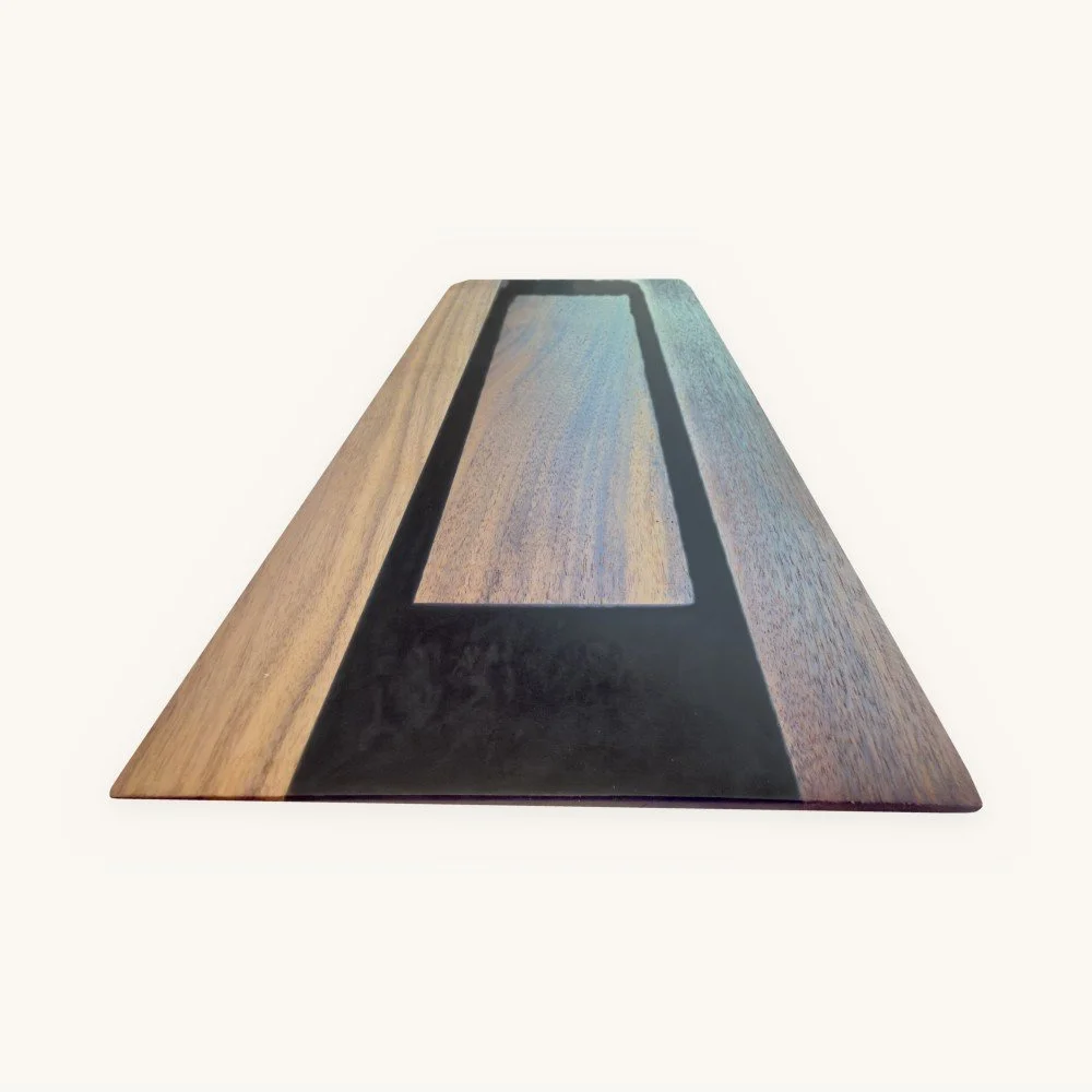 Walnut epoxy serving tray, end view
