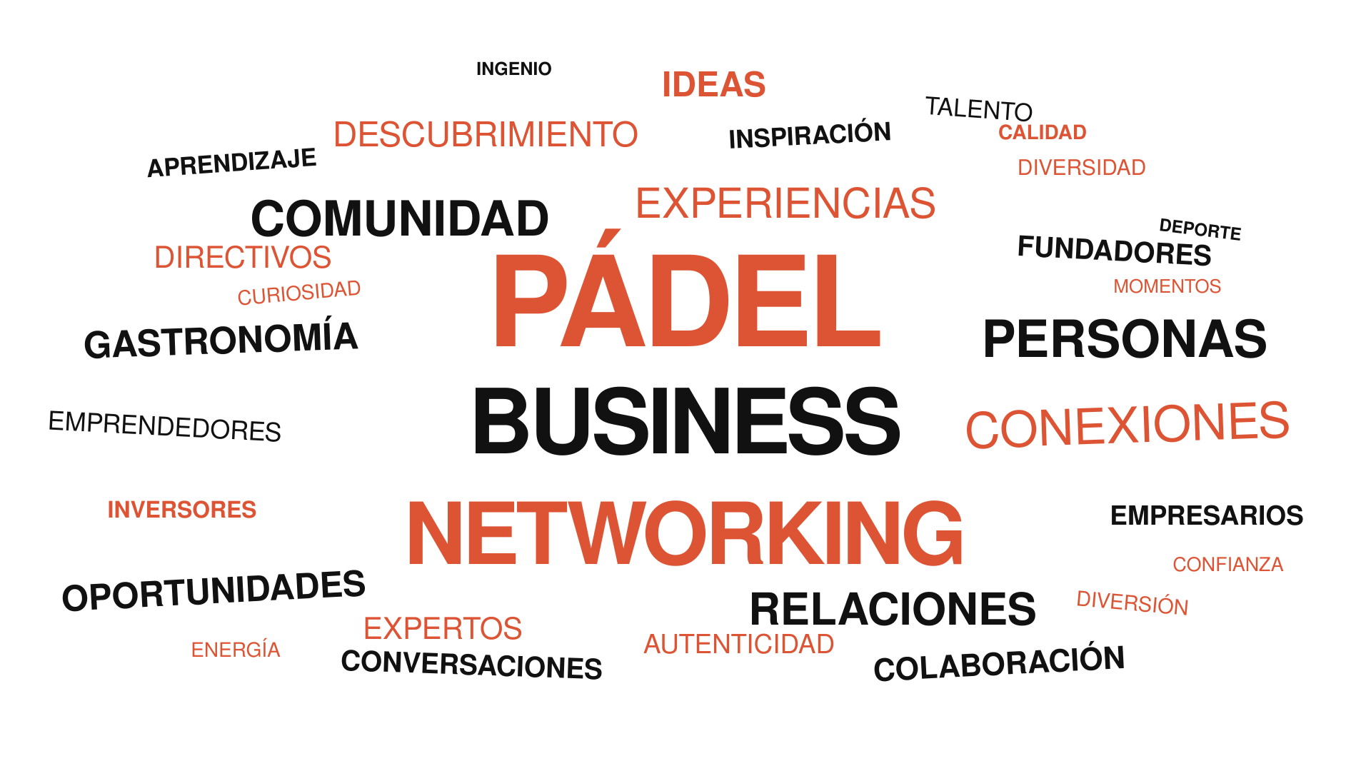 Conceptos que definen AKILI Club: pádel, business, networking, comunidad, gastronomía, experiencias y conexiones entre empresarios, directivos, fundadores, inversores y profesionales en Madrid.