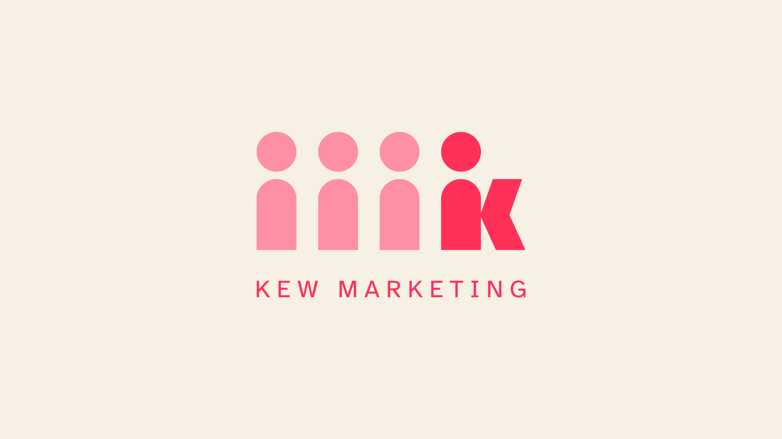 Logo for IIK Kew Marketing with four pink circles and one red circle forming the letter 'I' and a red 'K' with the text 'KEW MARKETING' underneath.