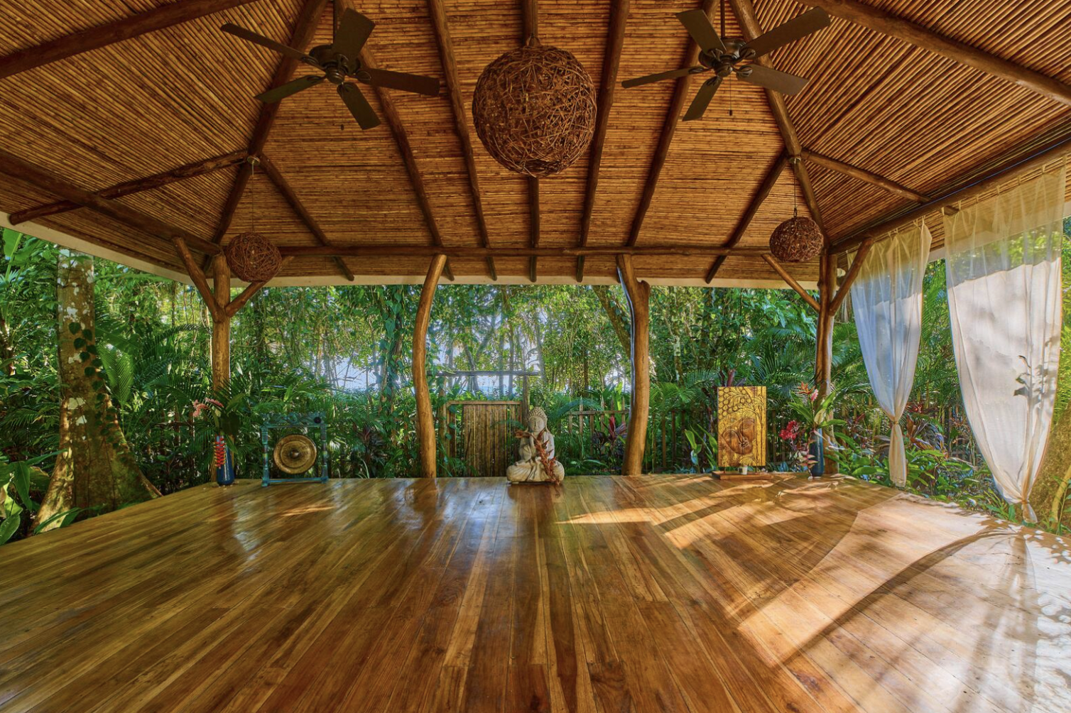 Open-air yoga shala at Pure Bliss Retreats in Punta Uva, Costa Rica