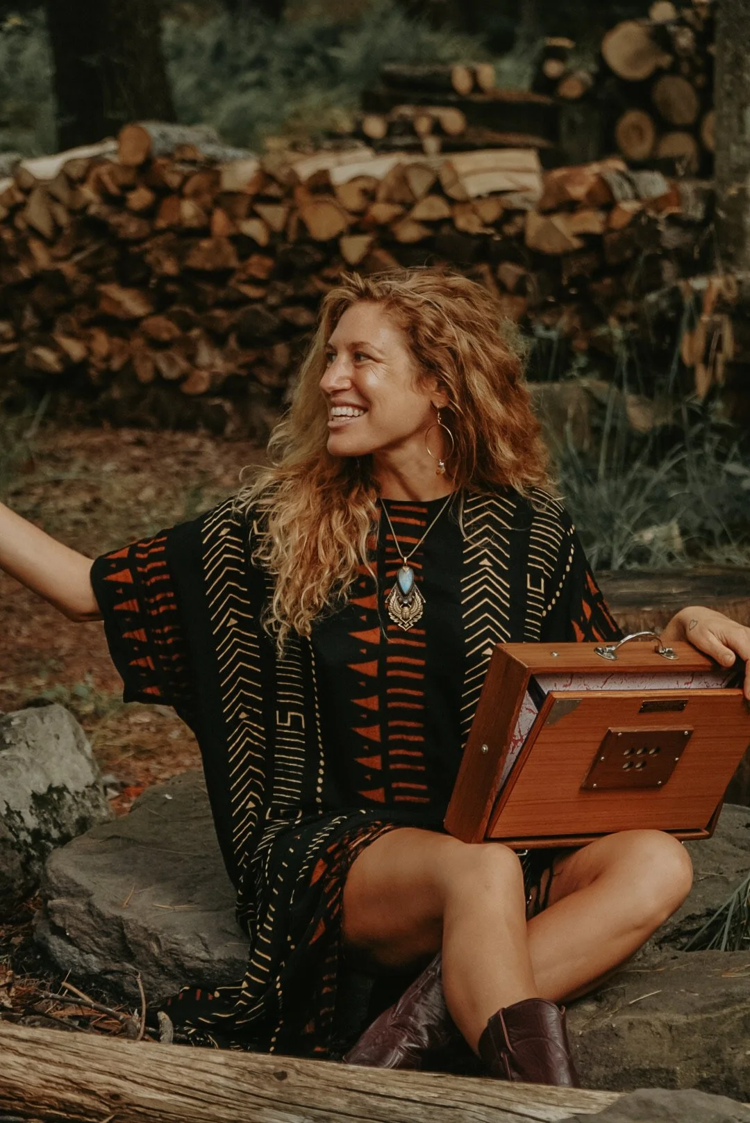 Fern Olivia with her harmonium during a retreat experience in Costa Rica