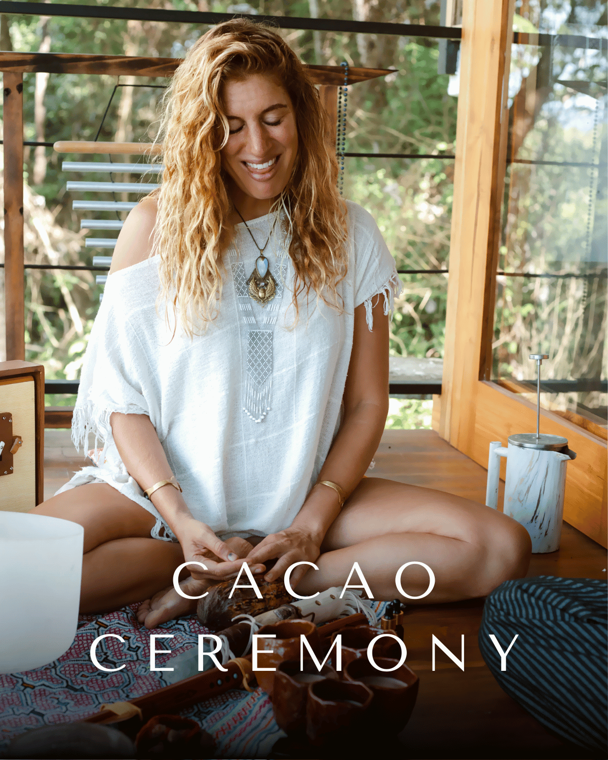 Heart-opening cacao ceremony during a Pure Bliss Retreat in Costa Rica