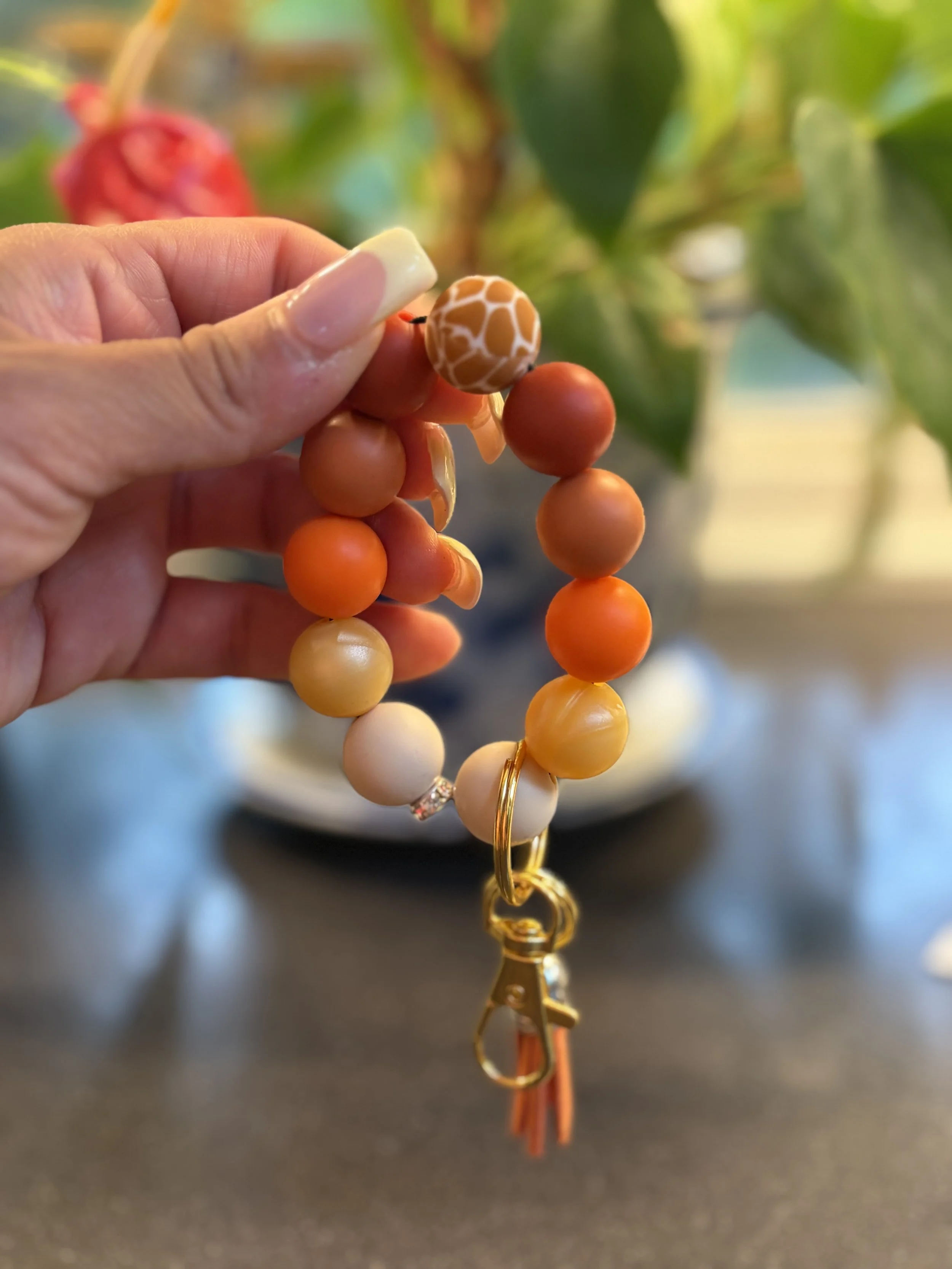 Orange Giraffe Print Keychain