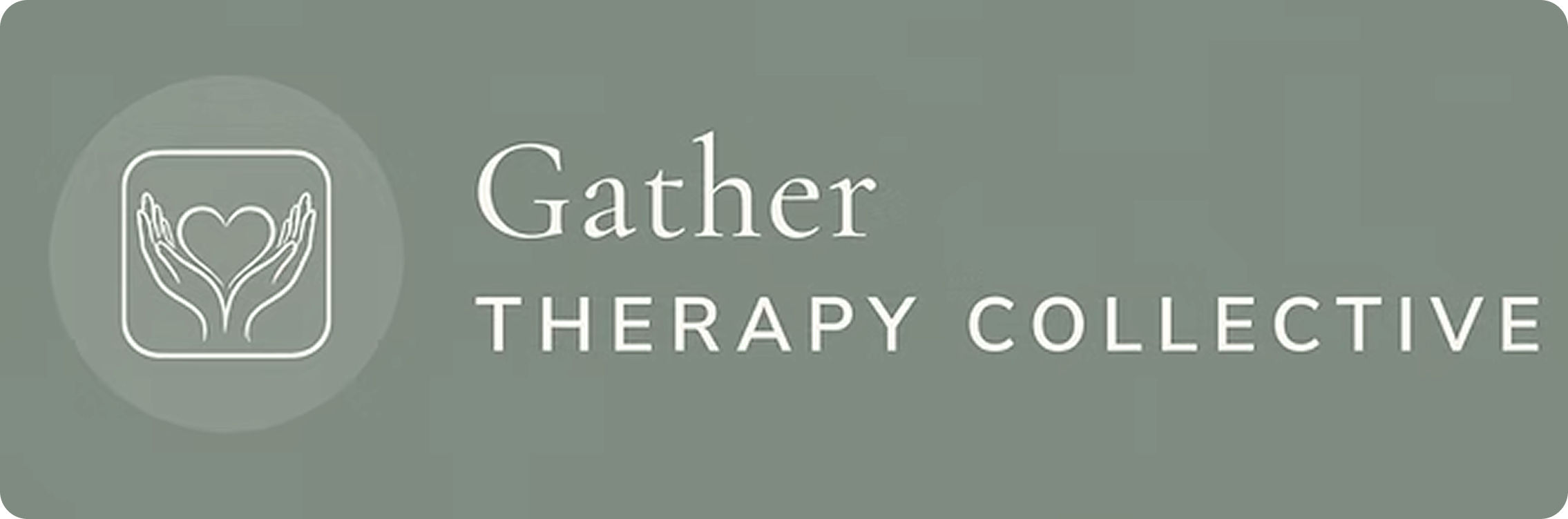 Logo for Gather Therapy Collective featuring two hands forming a heart shape with a heart inside, next to the text 'Gather Therapy Collective' on a green background. Psychiatric Care - Amy Zoller Lee - PA-C