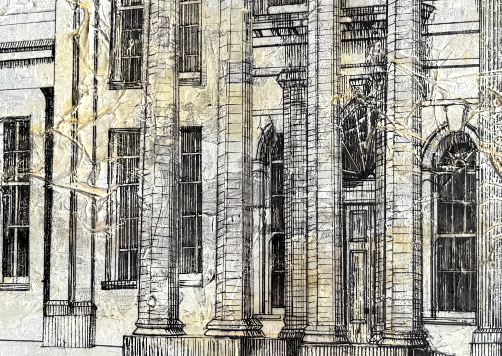HYLANDS HOUSE,
2021, acrylic, pen & ink, tissue paper, pencil on MDF
(420x297cm)