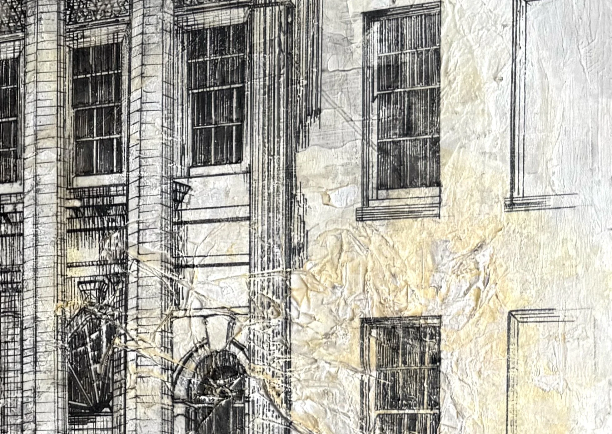 HYLANDS HOUSE,
2021, acrylic, pen & ink, tissue paper, pencil on MDF
(420x297cm)