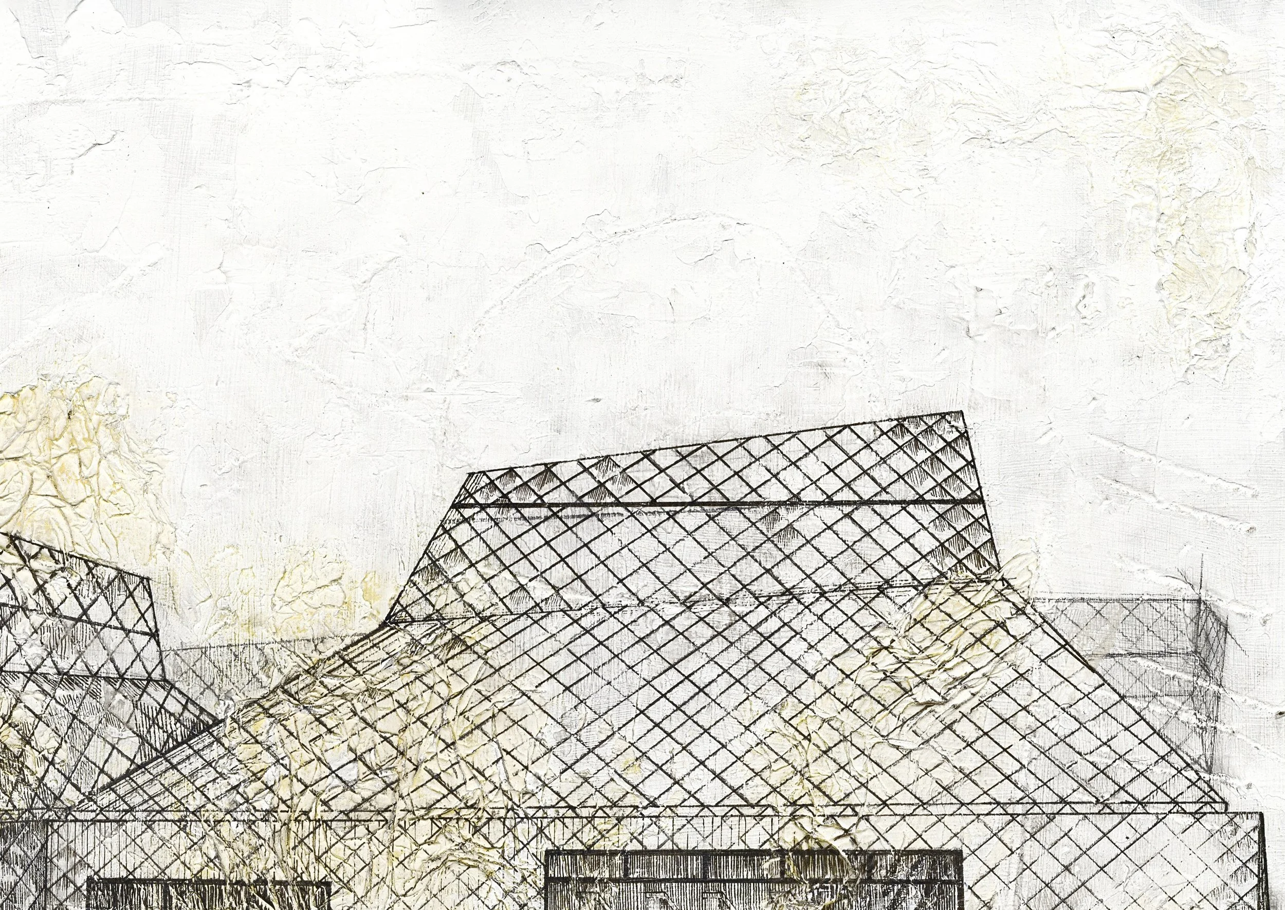 THE HIVE,
2026,
acrylic, pen & ink, tissue paper, pencil on MDF,
(420x297cm)