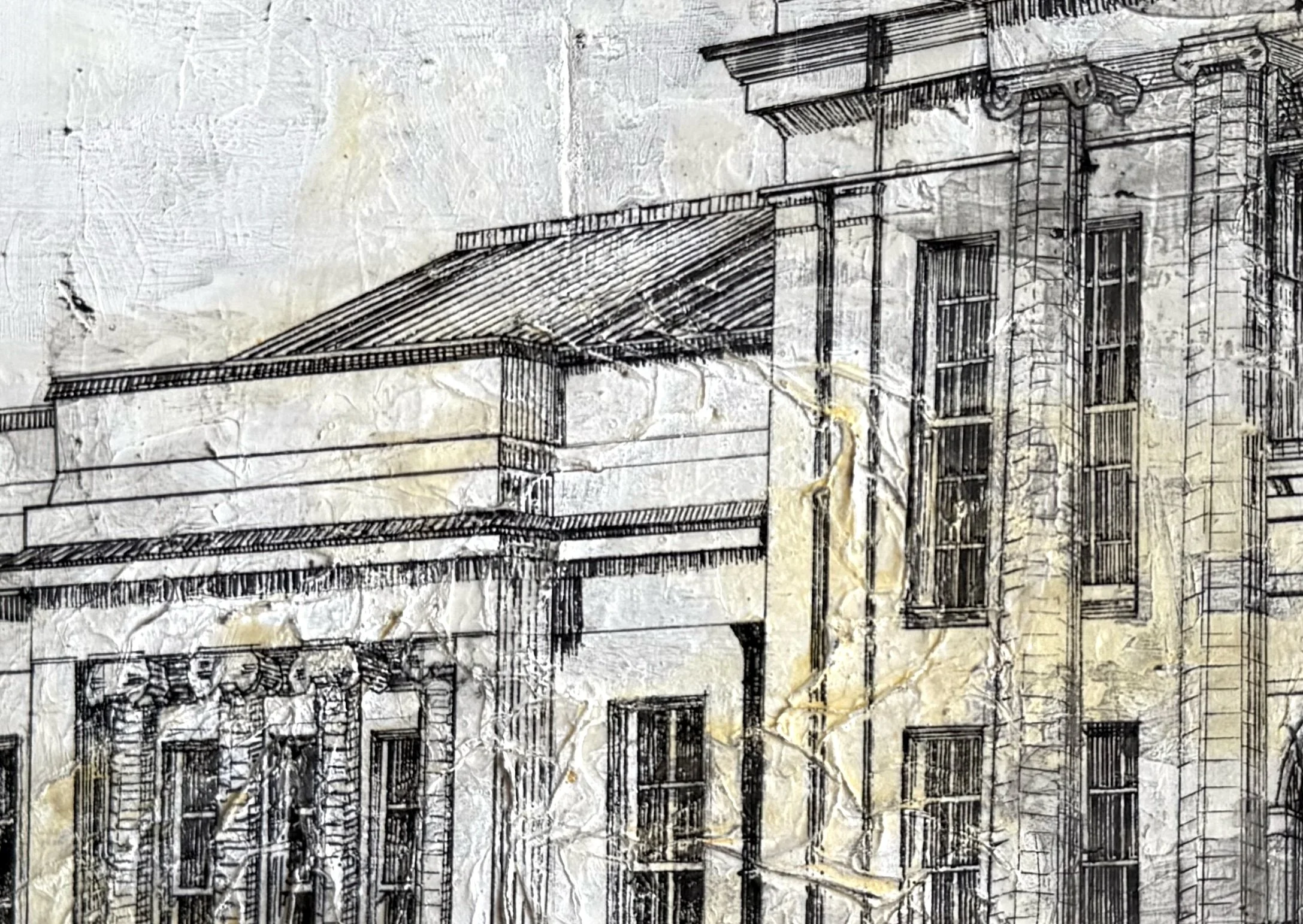 HYLANDS HOUSE,
2021, acrylic, pen & ink, tissue paper, pencil on MDF
(420x297cm)