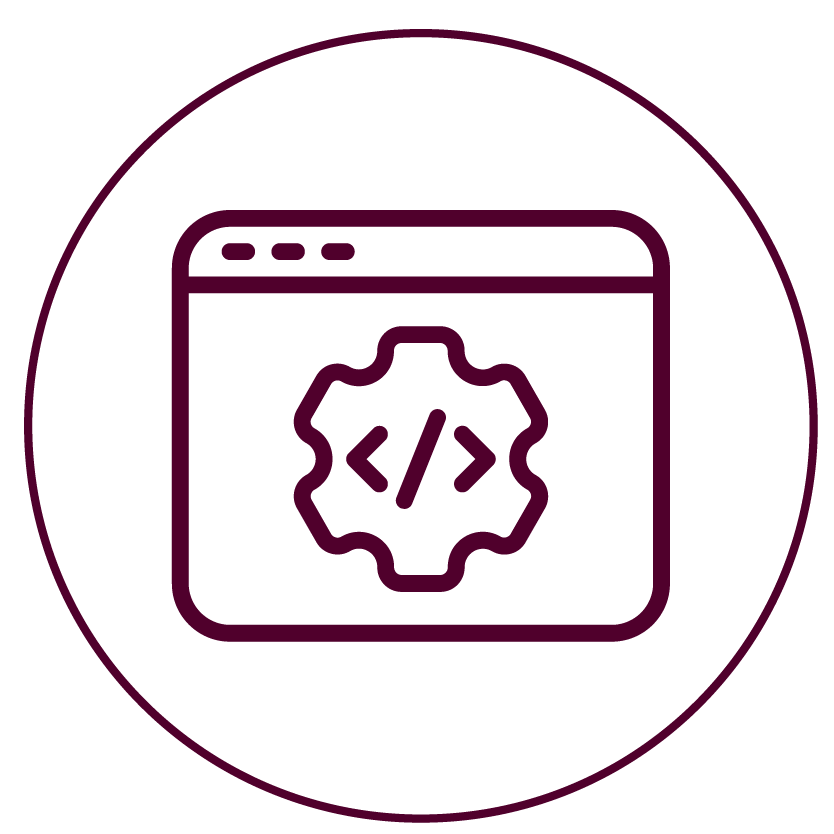 Web browser window with a gear icon and code brackets inside