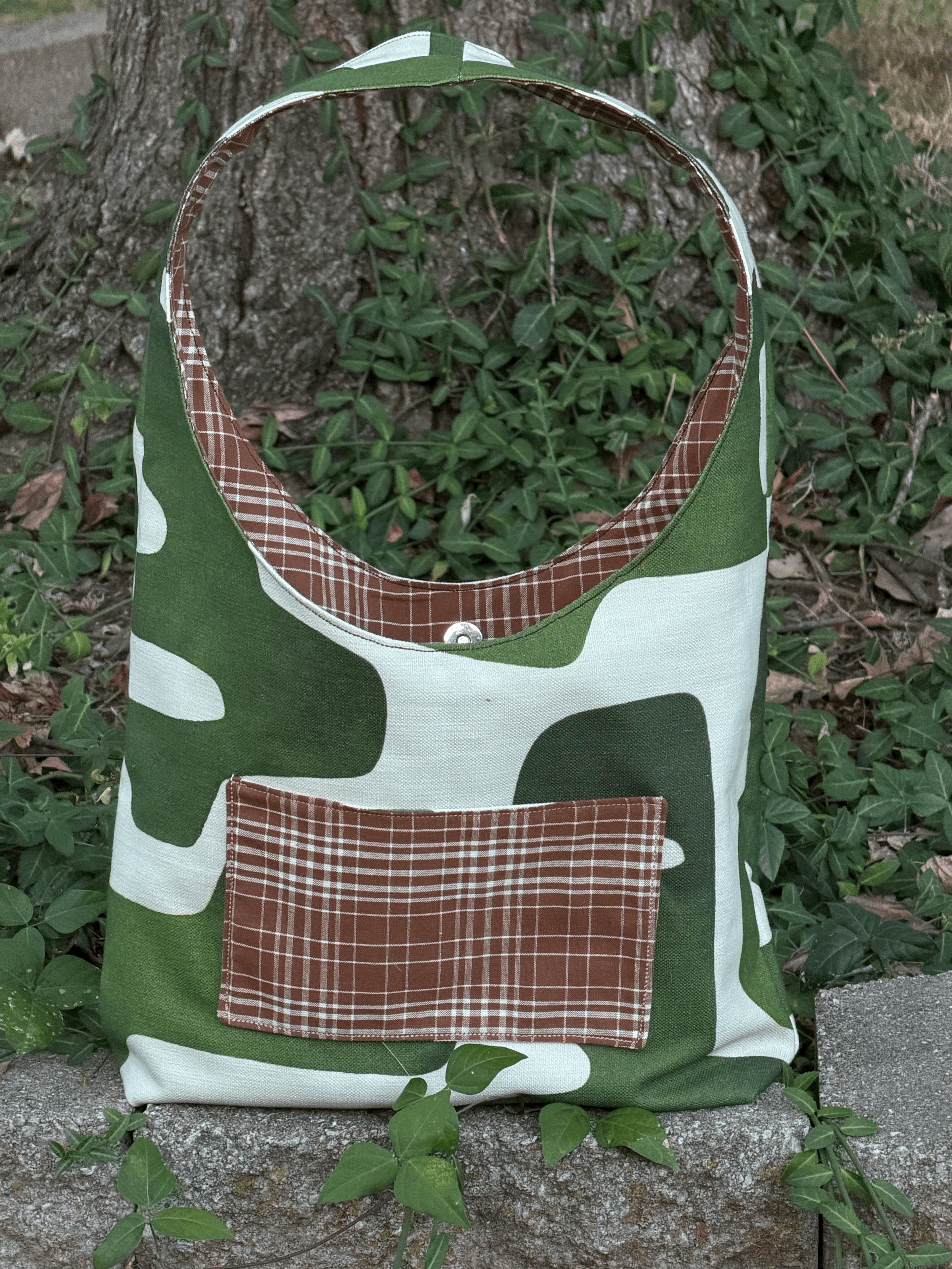 Green Abstract & Brown Plaid - Small Sling