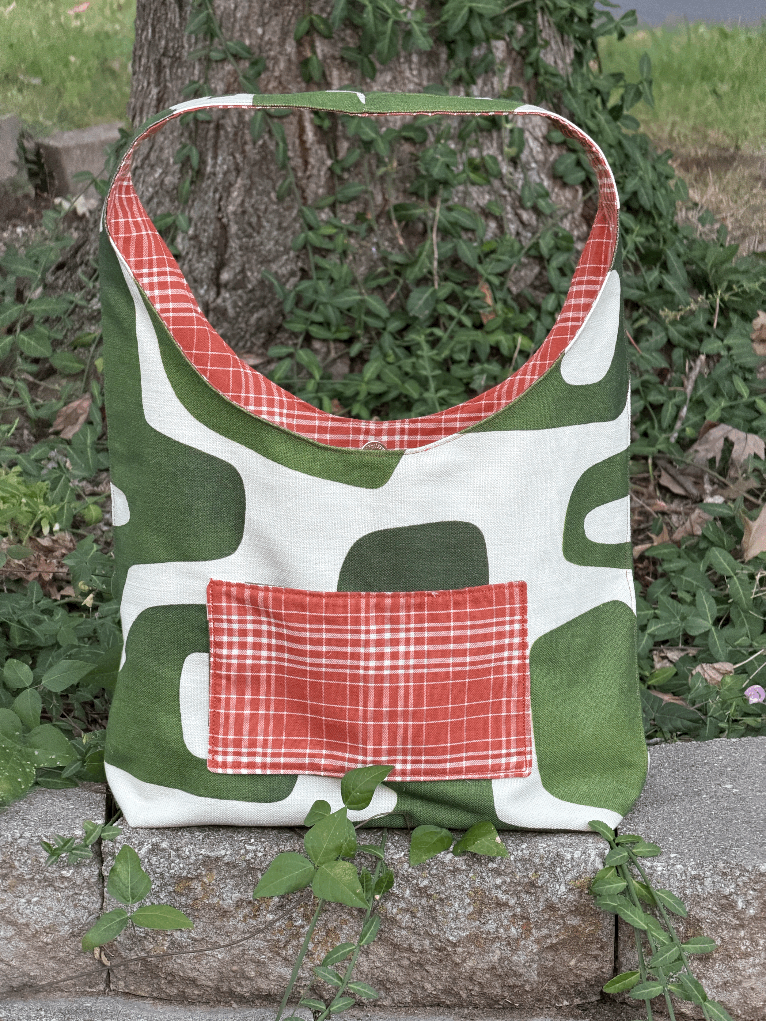 Green Abstract & Orange Plaid Sling Bag
